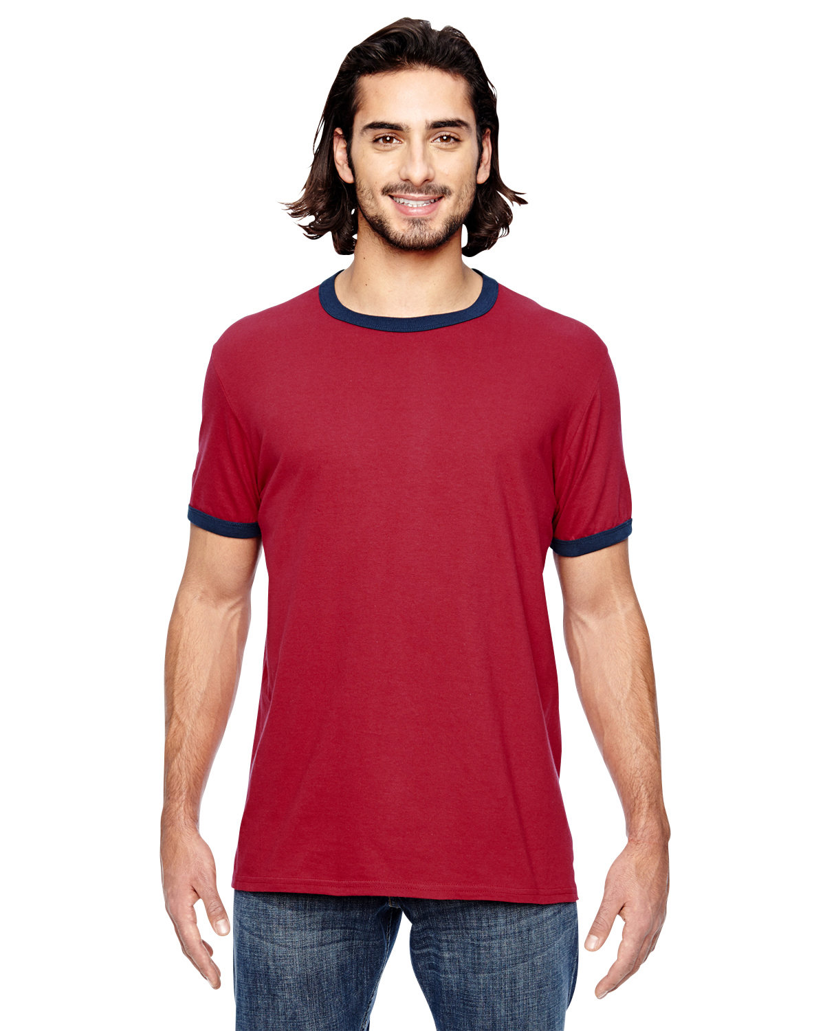 Anvil Adult Lightweight Ringer T-Shirt IND RED/ NAVY 