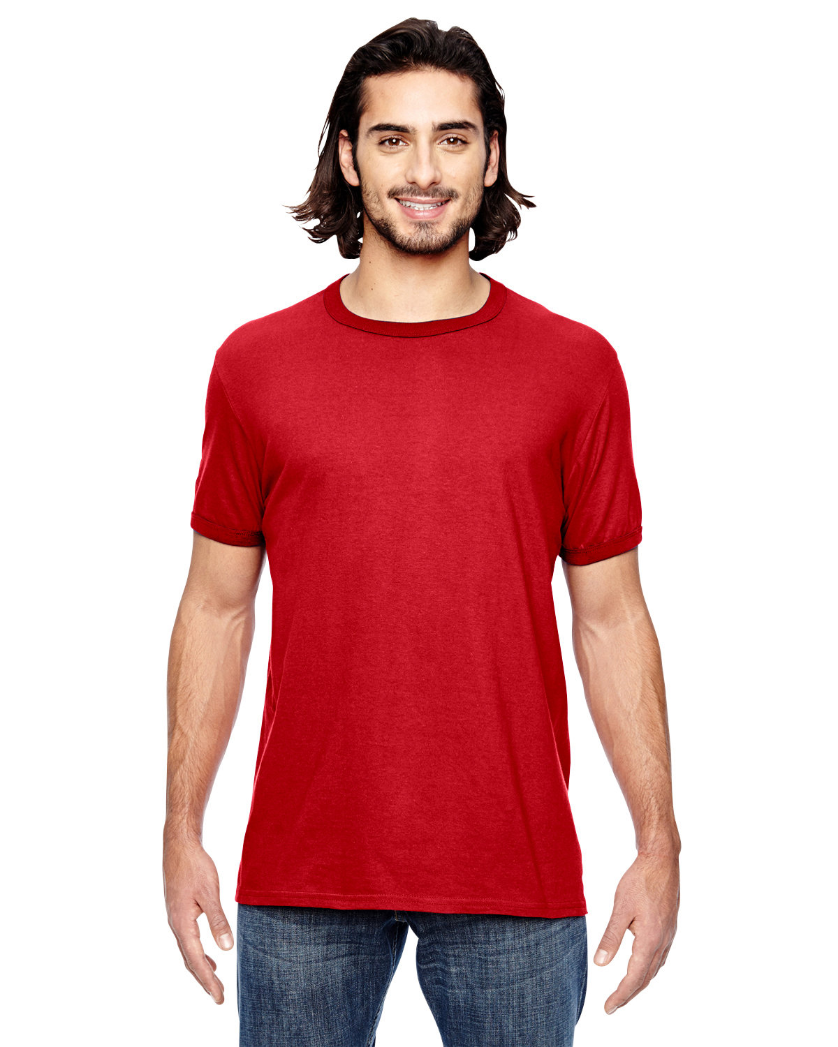 Anvil Adult Lightweight Ringer T-Shirt HEATHER RED/ RED 