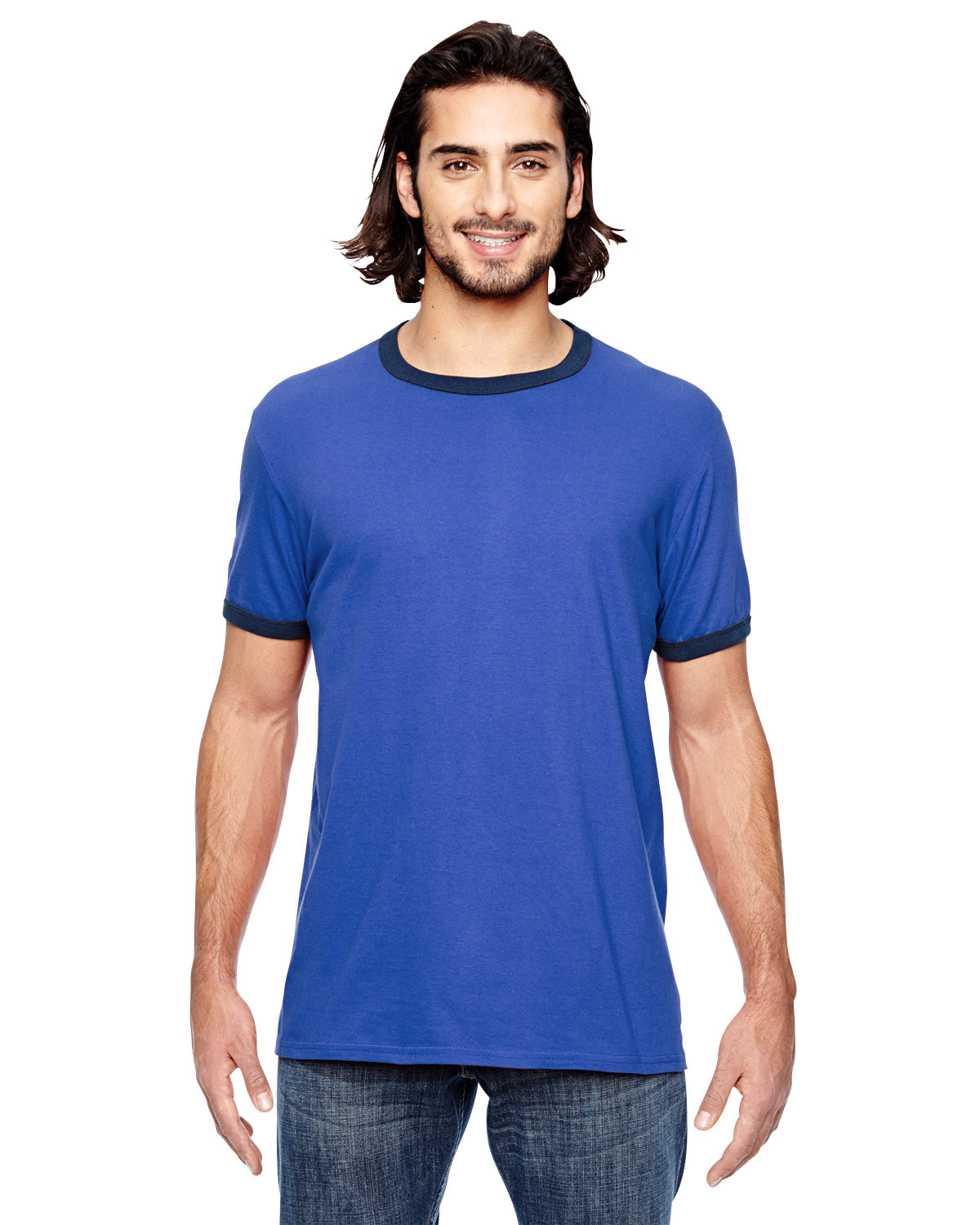 Anvil Adult Lightweight Ringer T-Shirt H BLUE/ TR NAVY 