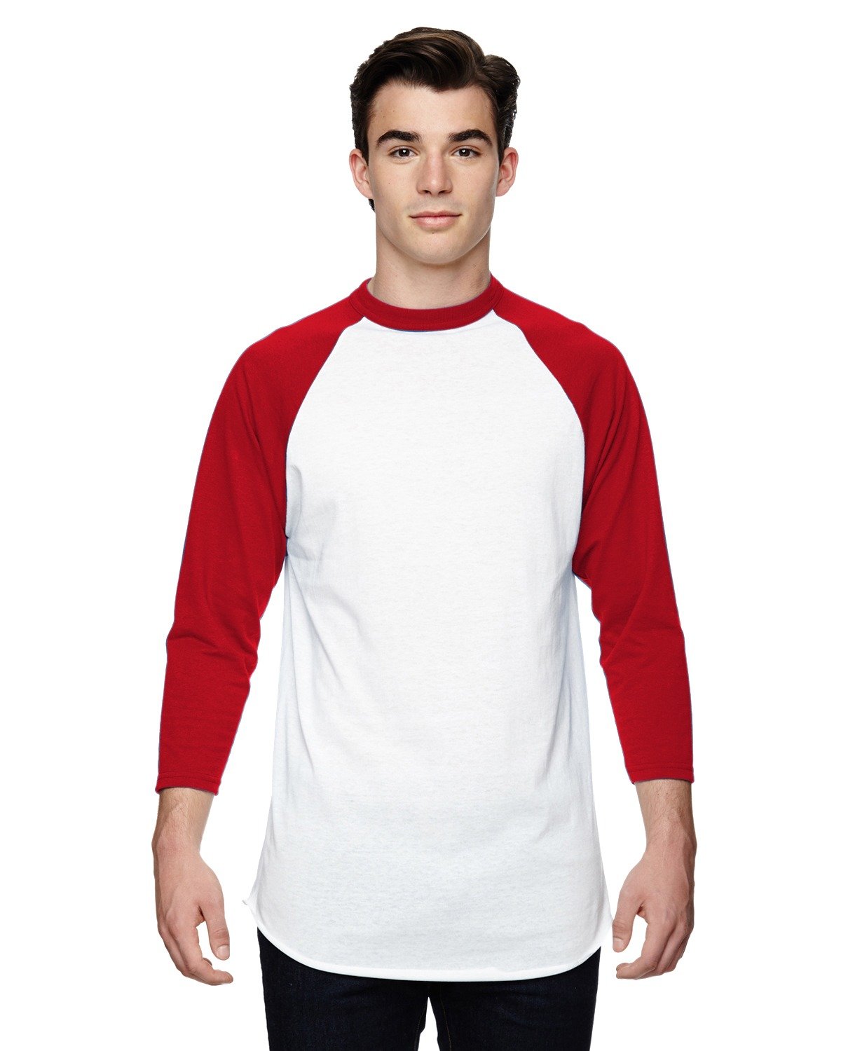 Augusta Sportswear Adult 3/4-Sleeve Baseball Jersey WHITE/ RED 