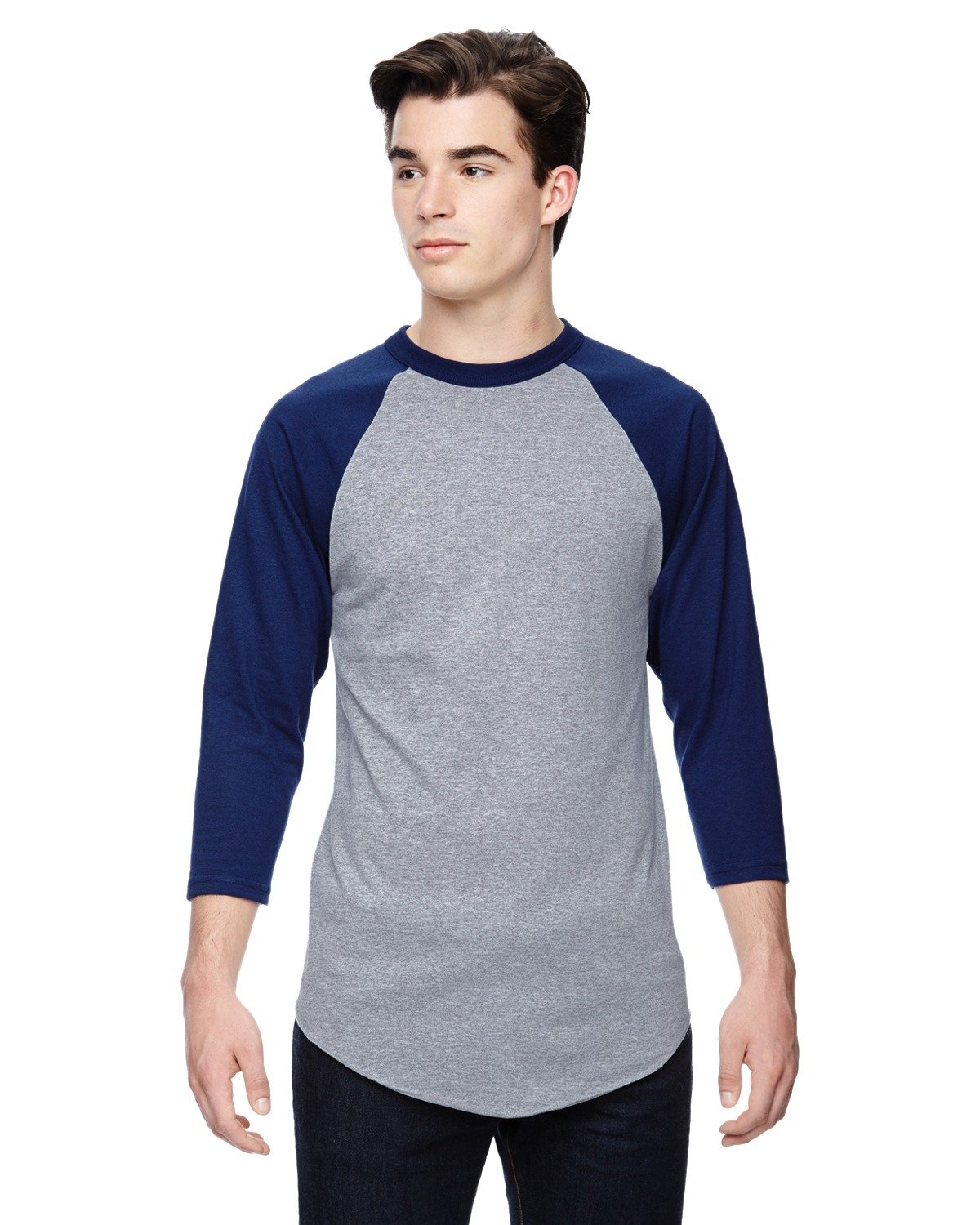 Augusta Sportswear Adult 3/4-Sleeve Baseball Jersey ATH HTHR/ NAVY 
