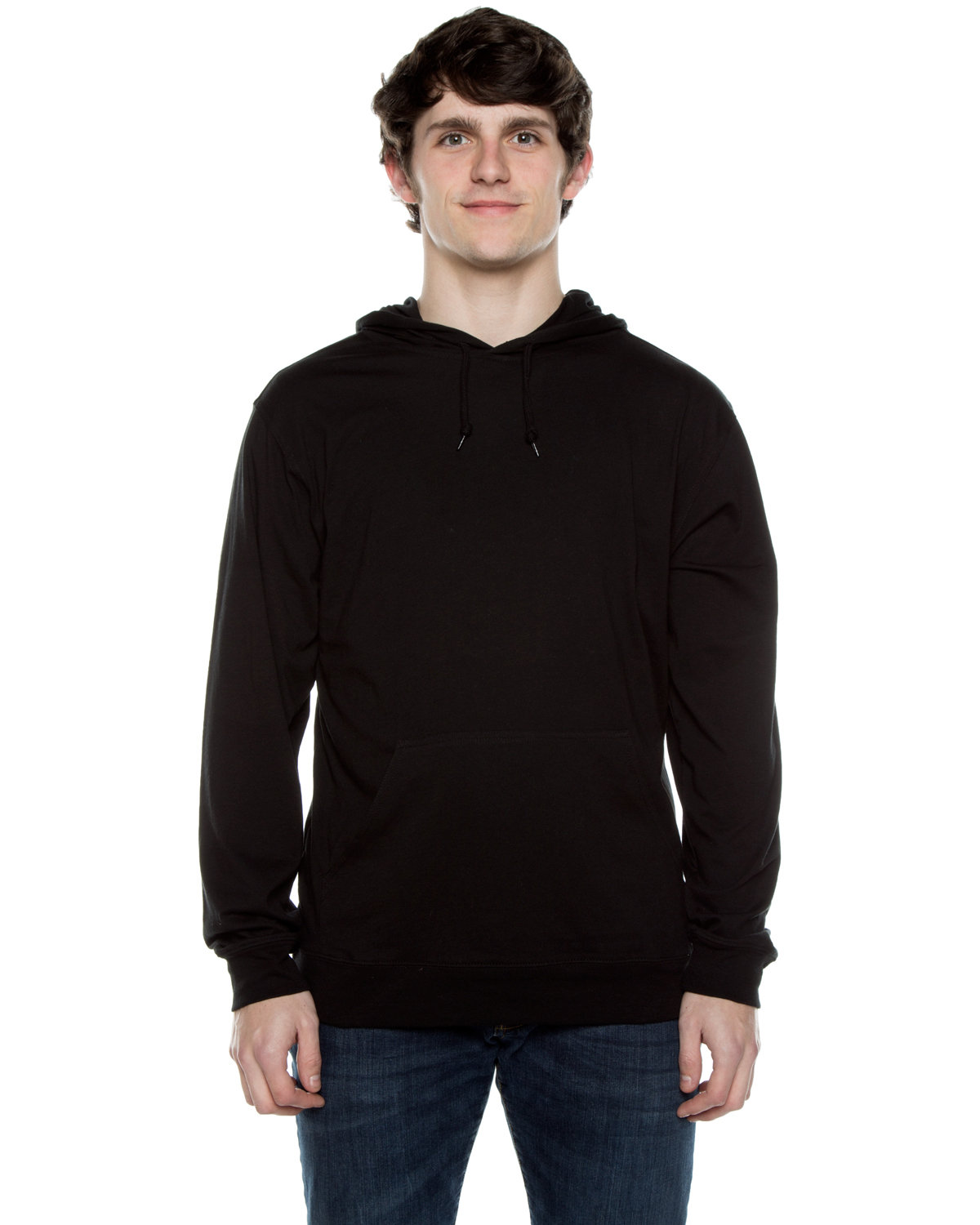 Beimar Drop Ship Unisex 4.5 oz. Long-Sleeve Jersey Hooded T-Shirt BLACK 