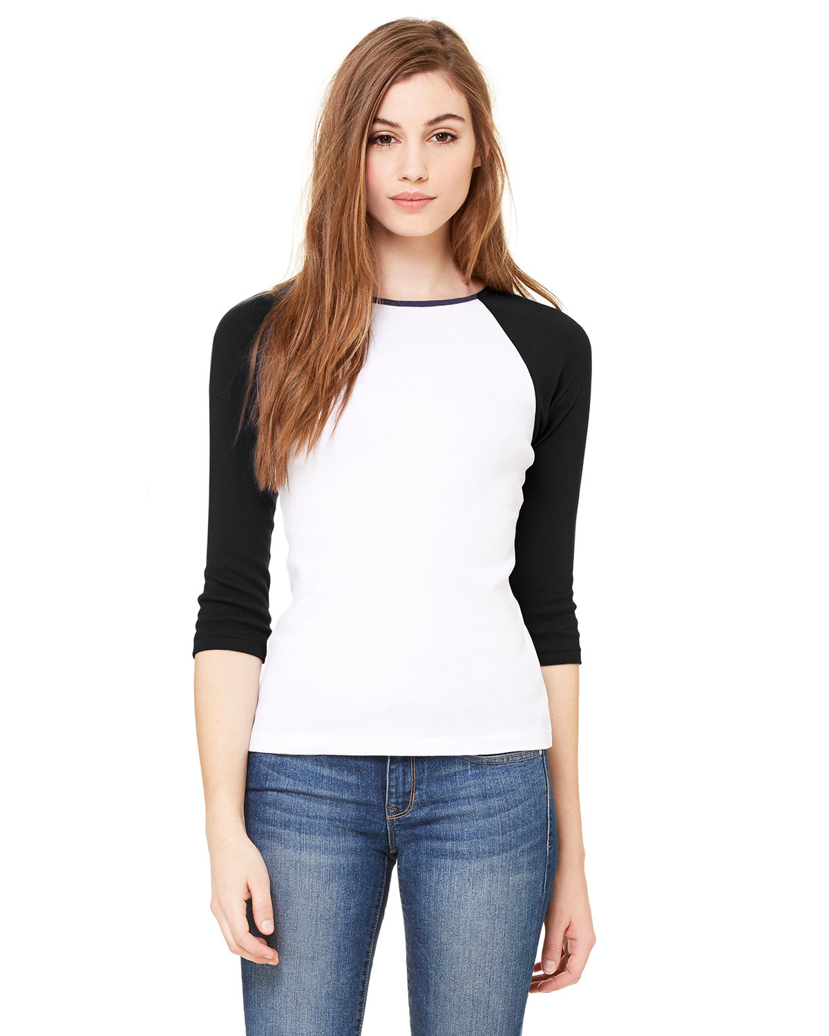 Bella + Canvas Ladies' Baby Rib 3/4-Sleeve Contrast Raglan T-Shirt WHITE/ BLACK 