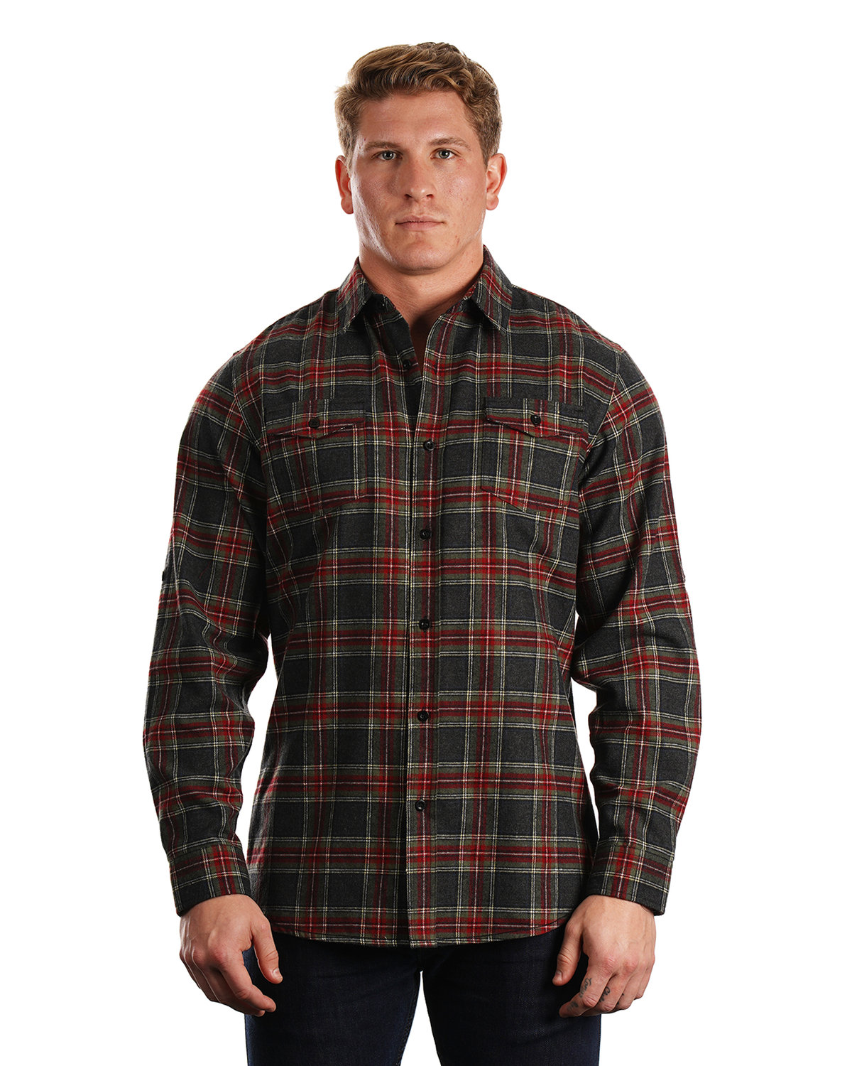 Burnside Men's Plaid Flannel Shirt GREY/ RED 