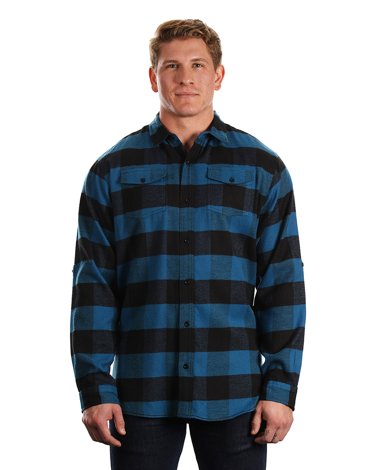 Burnside Men's Plaid Flannel Shirt blue/ black 