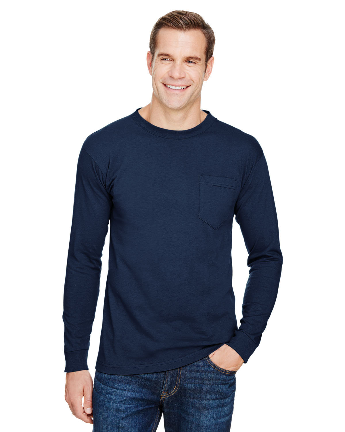 Bayside Unisex Union-Made Long-Sleeve Pocket Crew T-Shirt | alphabroder