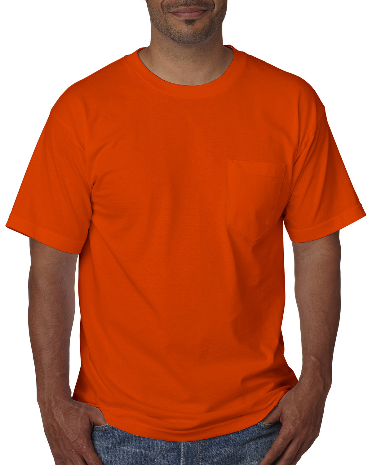 Bayside Adult Short-Sleeve T-Shirt with Pocket BRIGHT ORANGE 