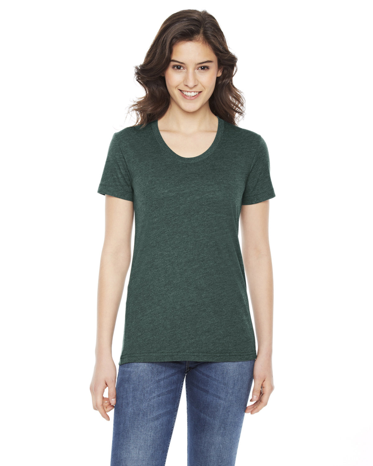 American Apparel Ladies' Poly-Cotton Short-Sleeve Crewneck HEATHER FOREST 