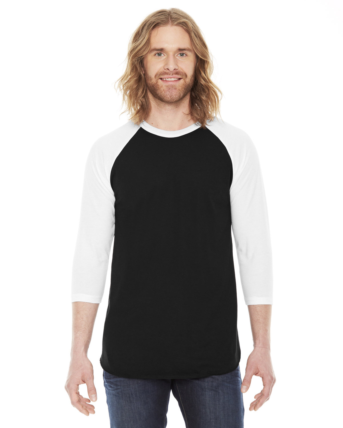 American Apparel Unisex Poly-Cotton 3/4-Sleeve Raglan T-Shirt BLACK/ WHITE 