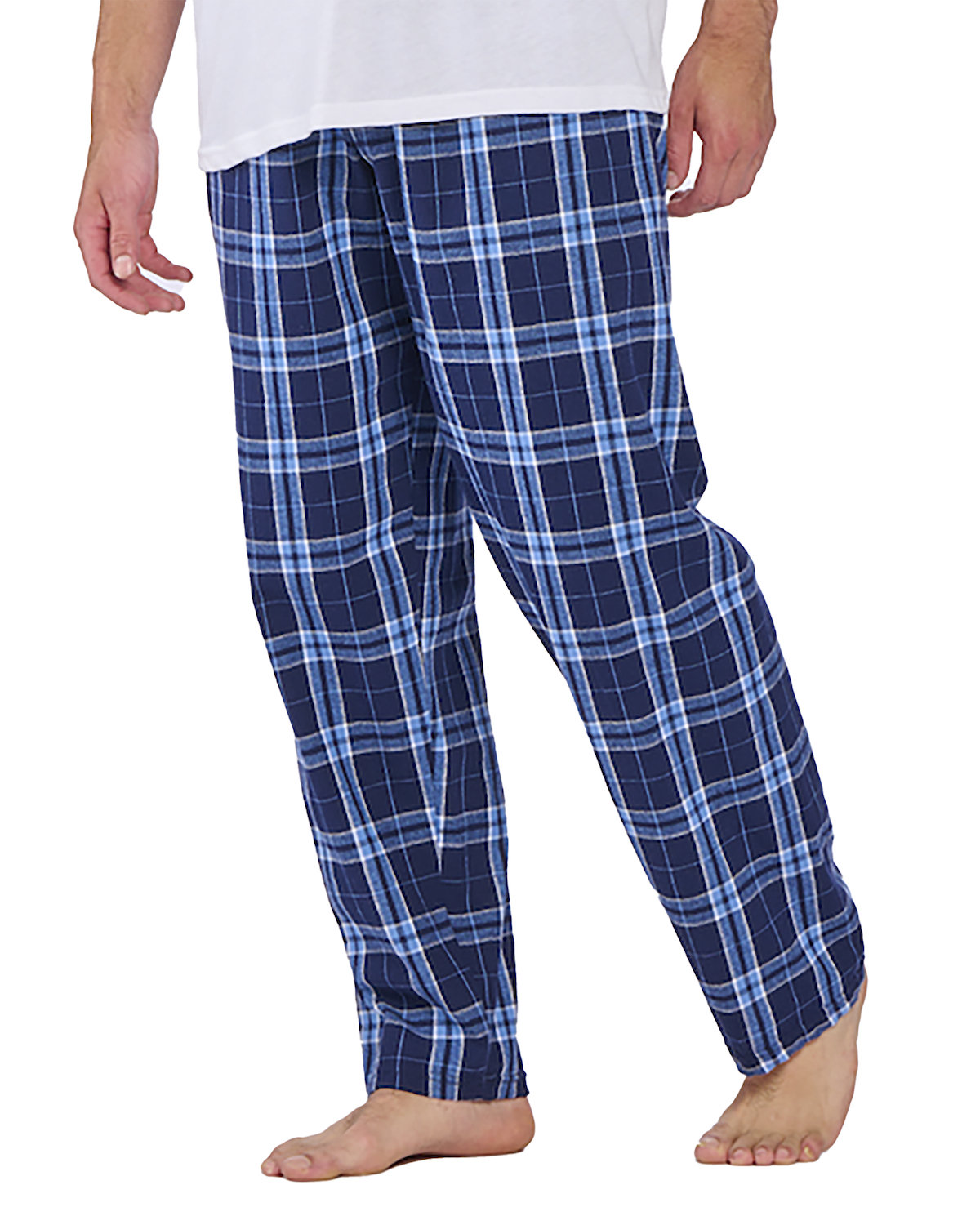 Mens Blue Plaid Flannel Jogger Sleep Pants Pajama Bottoms