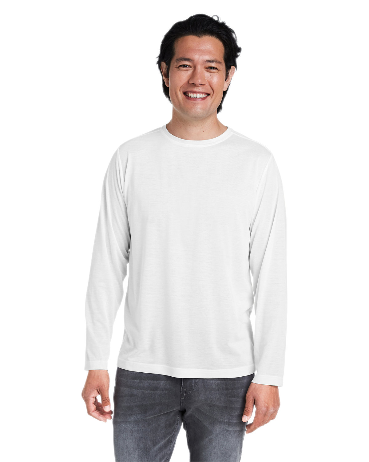 CORE365 Adult Fusion ChromaSoft™ Performance Long-Sleeve T-Shirt WHITE 