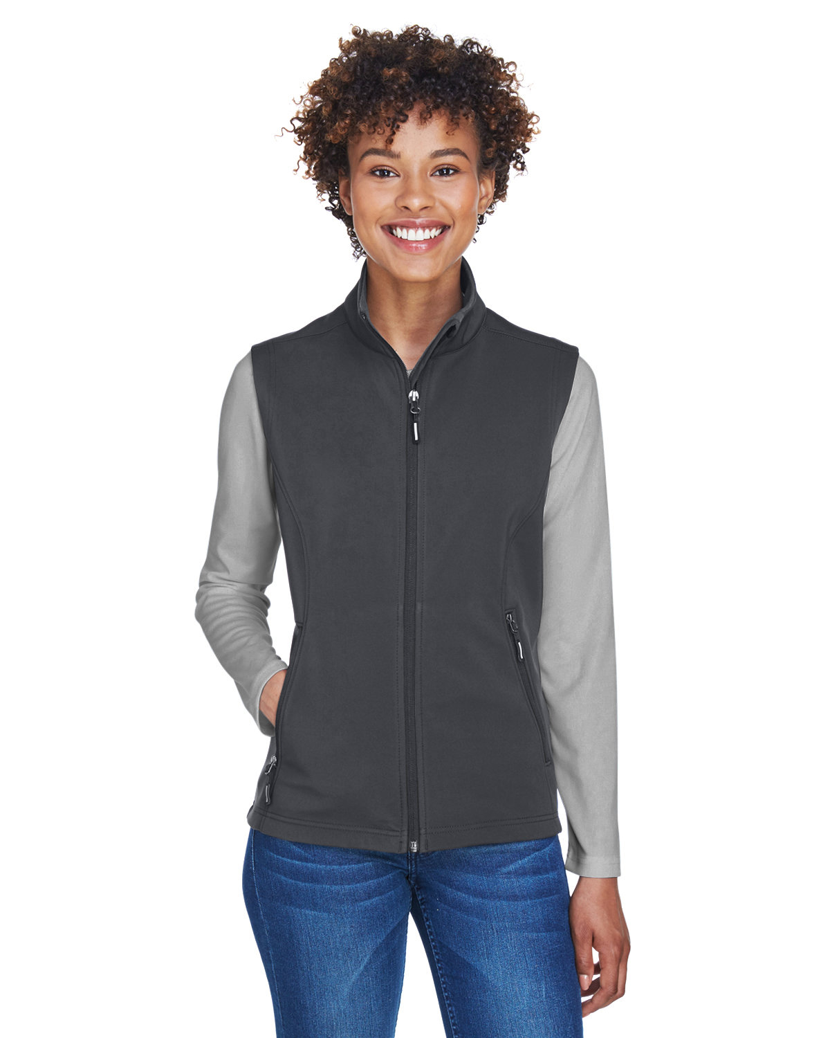 CORE365 Ladies' Cruise Two-Layer Fleece Bonded Soft Shell Vest carbon 