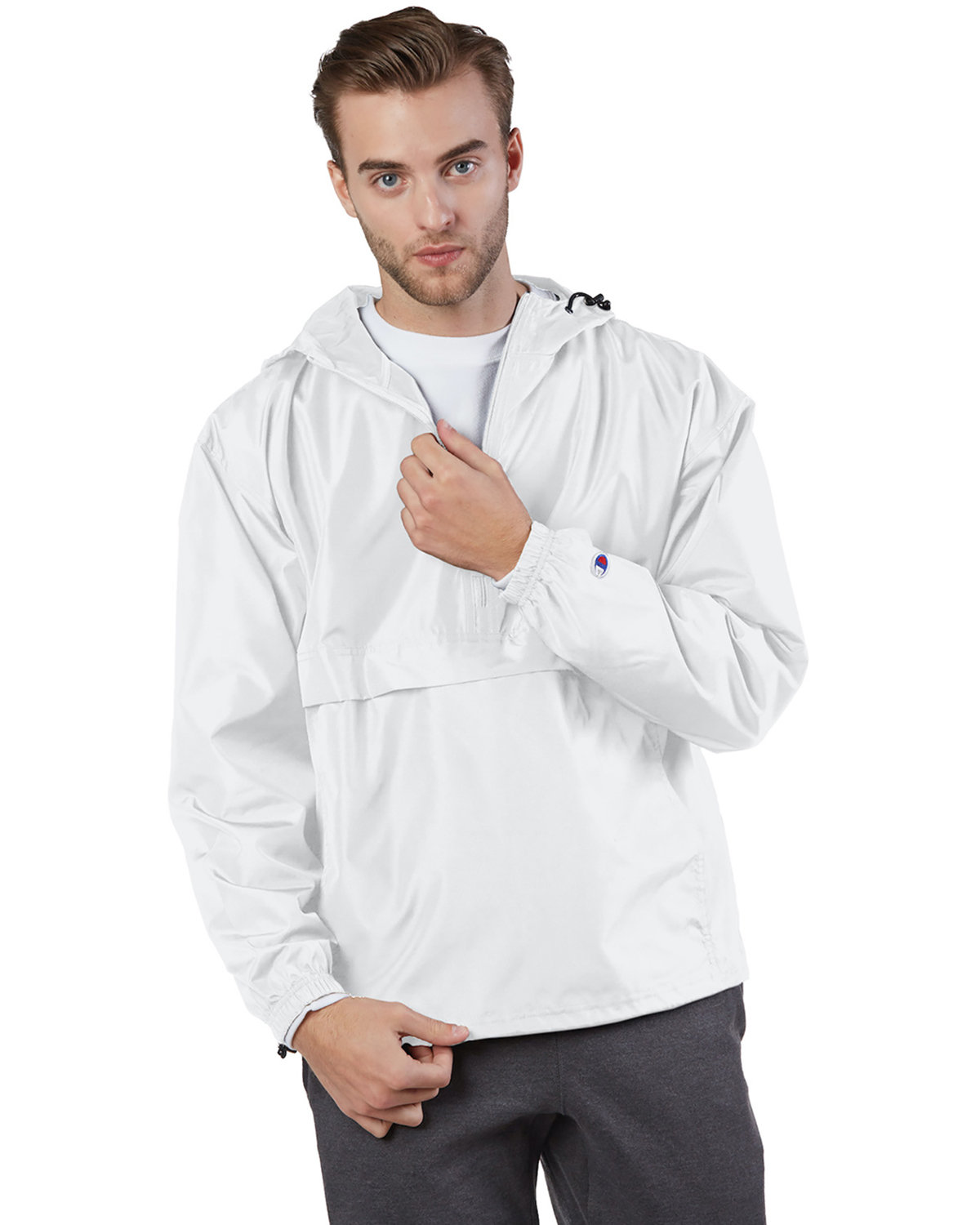 Champion Adult Packable Anorak 1/4 Zip Jacket WHITE 
