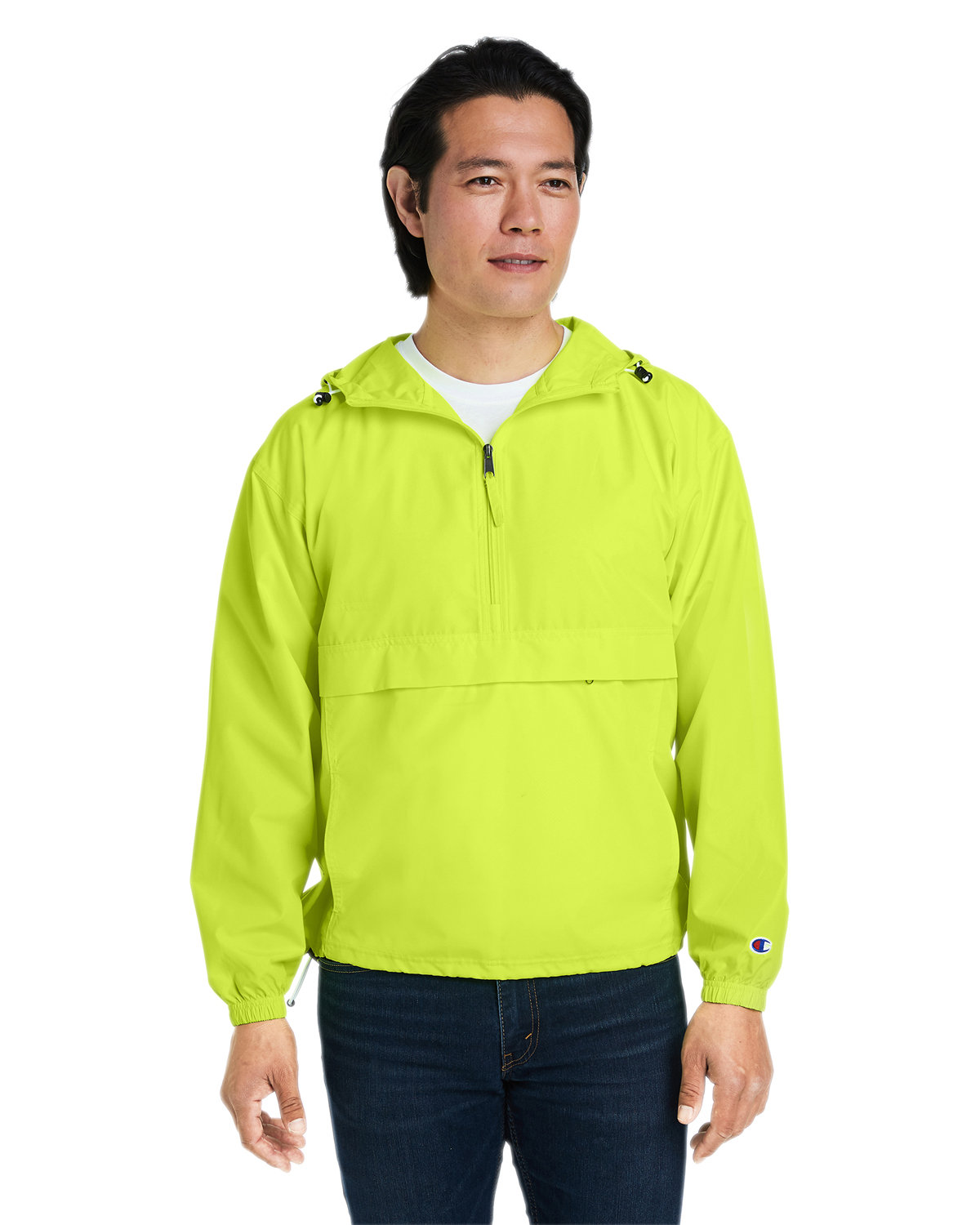 Champion Adult Packable Anorak 1/4 Zip Jacket safety green 