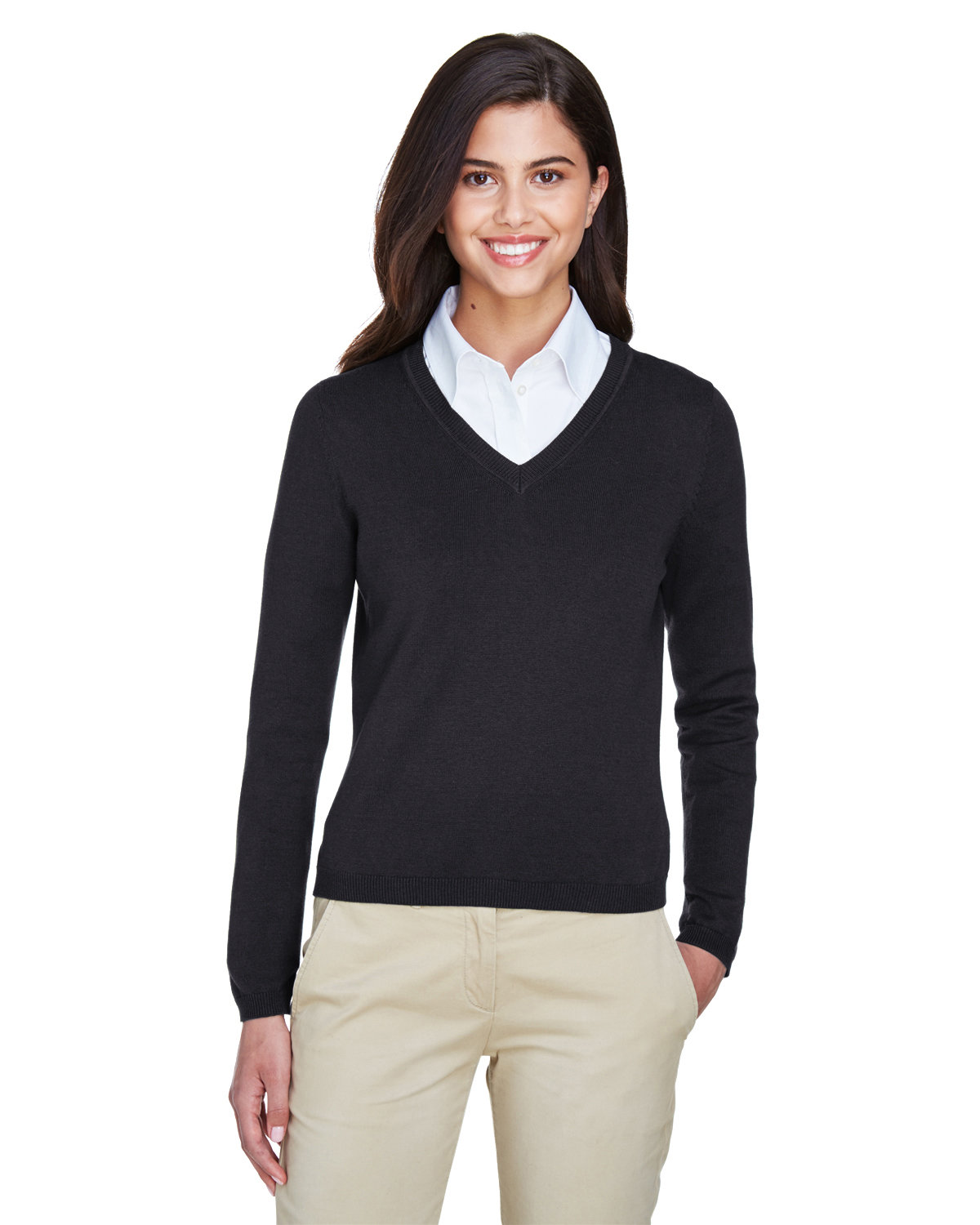 Devon & Jones Ladies' V-Neck Sweater black 