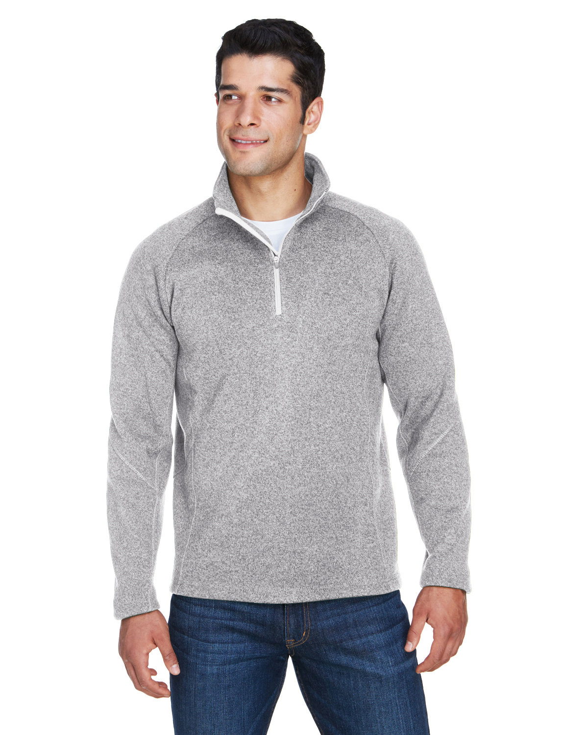 Devon & Jones Adult Bristol Sweater Fleece Quarter-Zip GREY HEATHER 