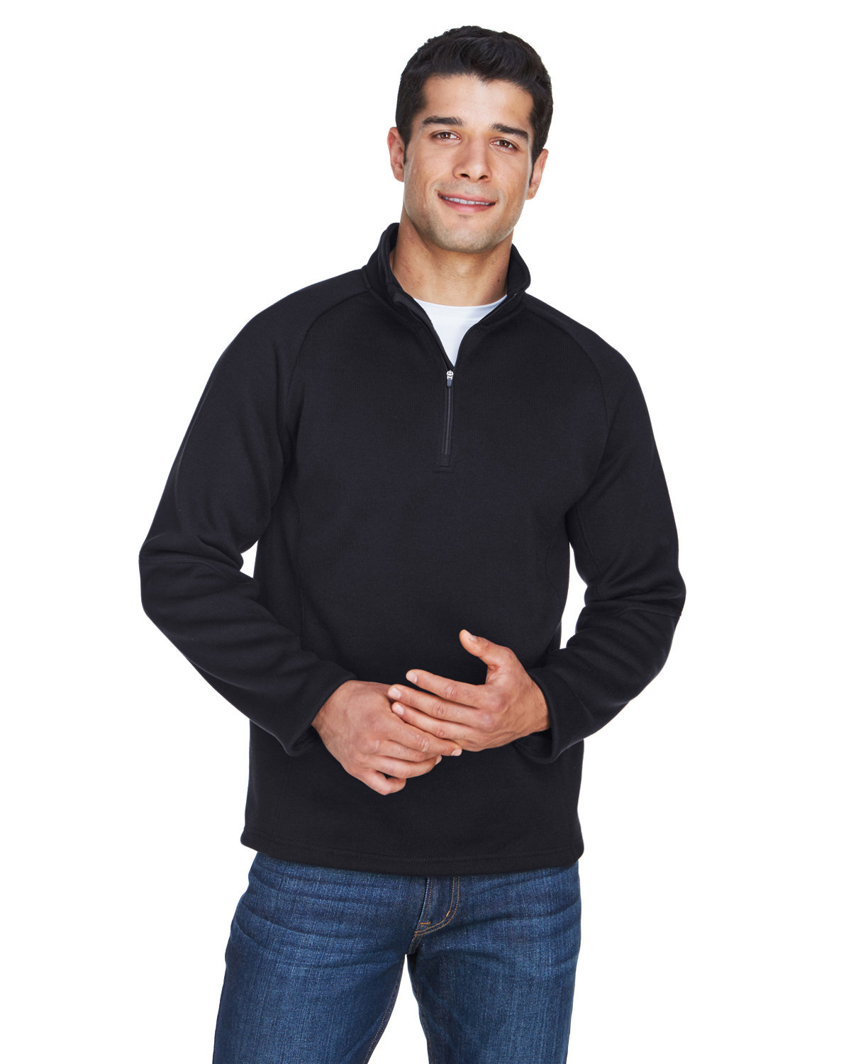 Devon & Jones Adult Bristol Sweater Fleece Quarter-Zip BLACK 