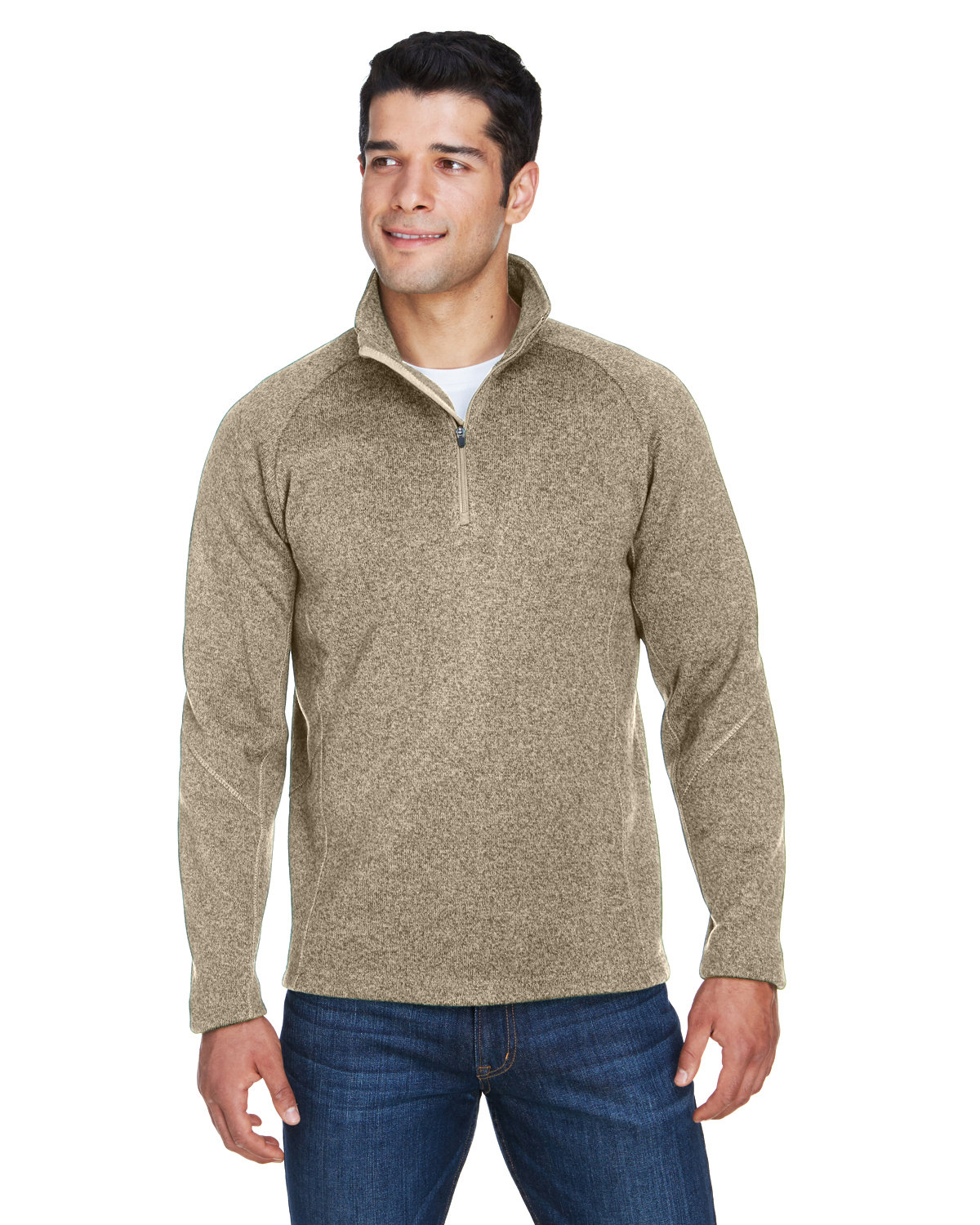 Devon & Jones Adult Bristol Sweater Fleece Quarter-Zip KHAKI HEATHER 