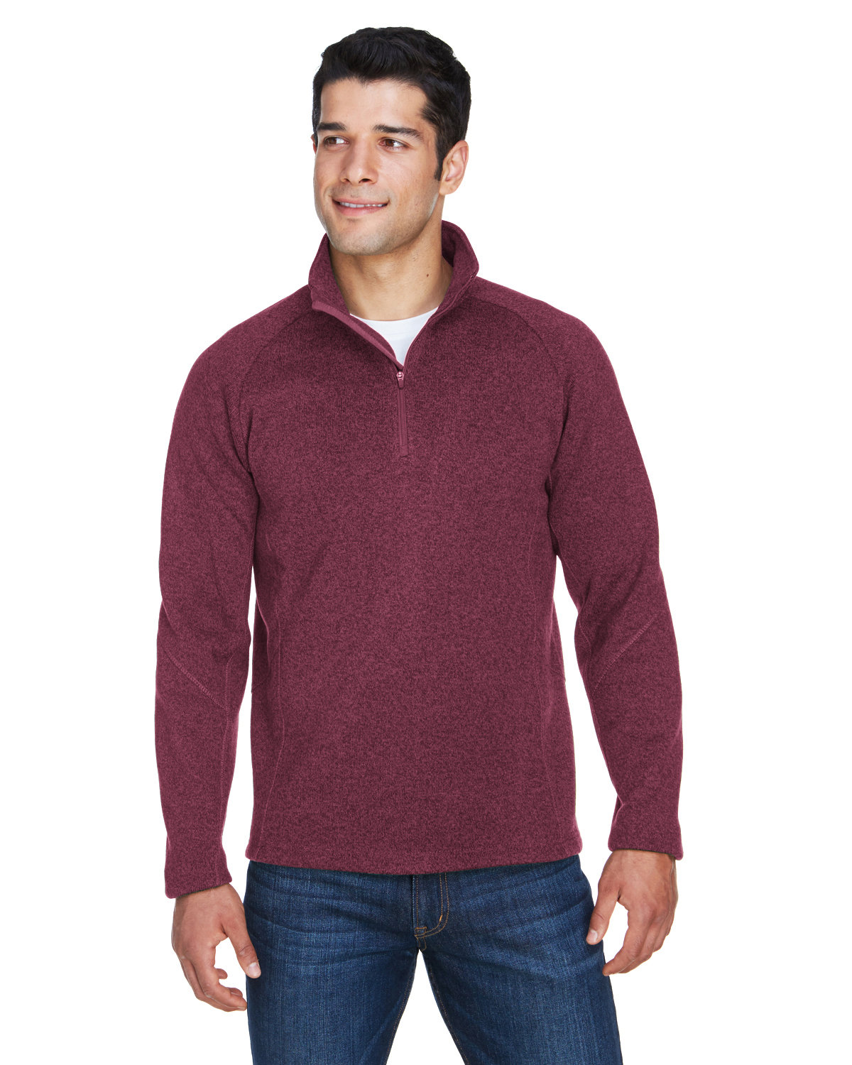 Devon & Jones Adult Bristol Sweater Fleece Quarter-Zip BURGUNDY HEATHER 