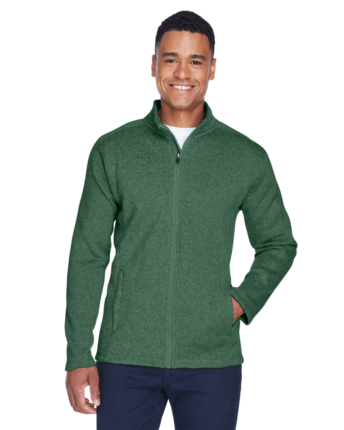 Devon & Jones Men's Bristol Full-Zip Sweater Fleece Jacket FOREST HEATHER 