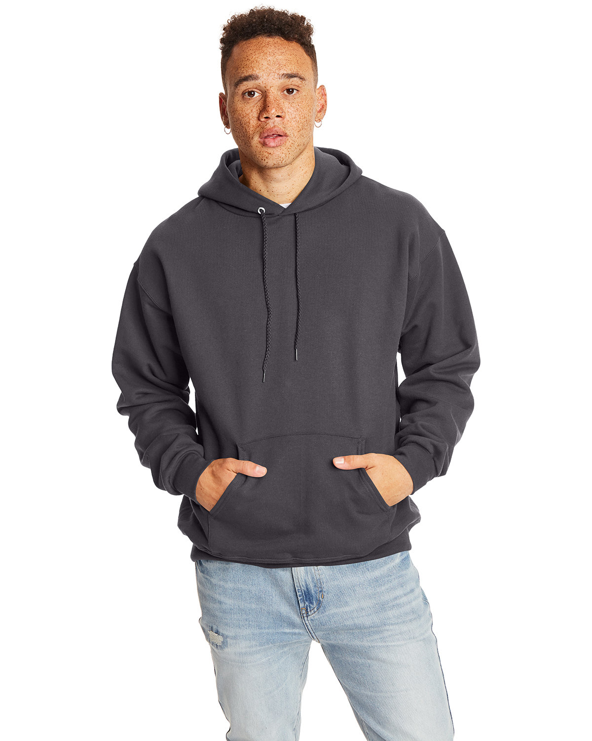 Hanes Adult 9.7 oz. Ultimate Cotton® 90/10 Pullover Hooded Sweatshirt SMOKE GRAY 