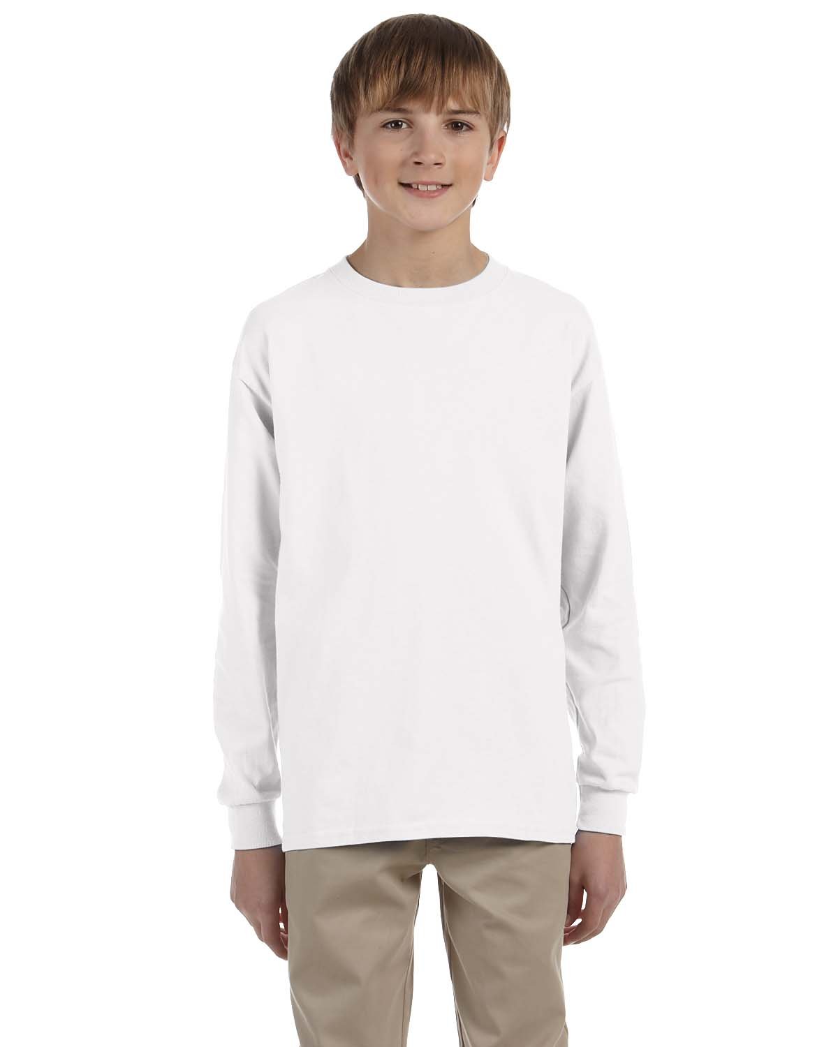 Gildan Youth Ultra Cotton®  Long-Sleeve T-Shirt WHITE 
