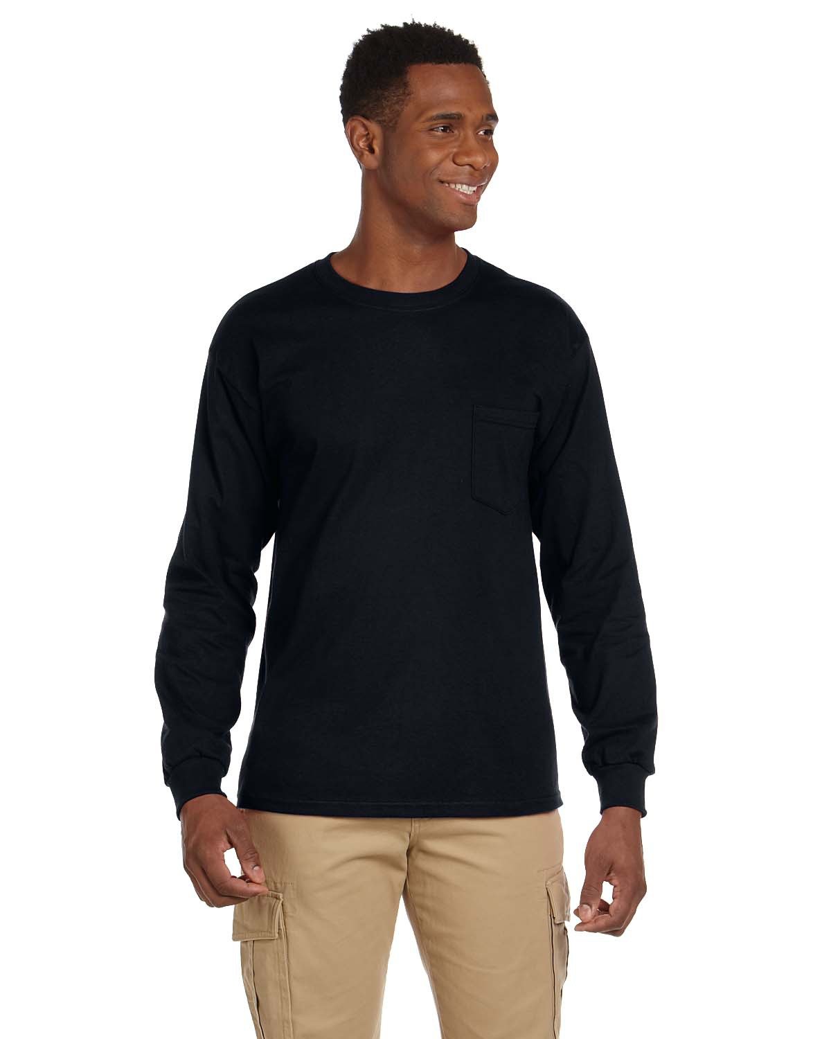 Gildan Adult Ultra Cotton® Long-Sleeve Pocket T-Shirt BLACK 