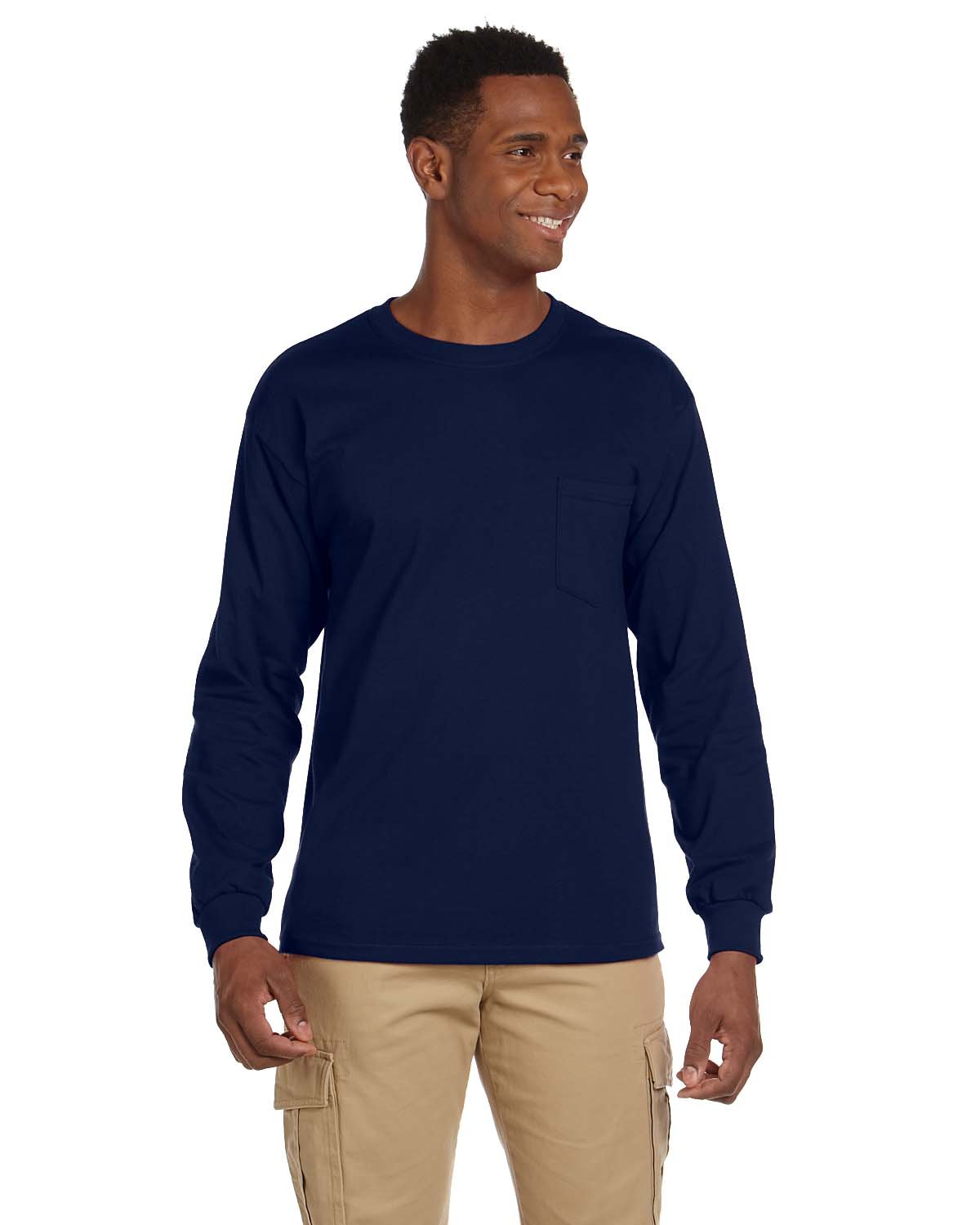 Gildan Adult Ultra Cotton® Long-Sleeve Pocket T-Shirt NAVY 