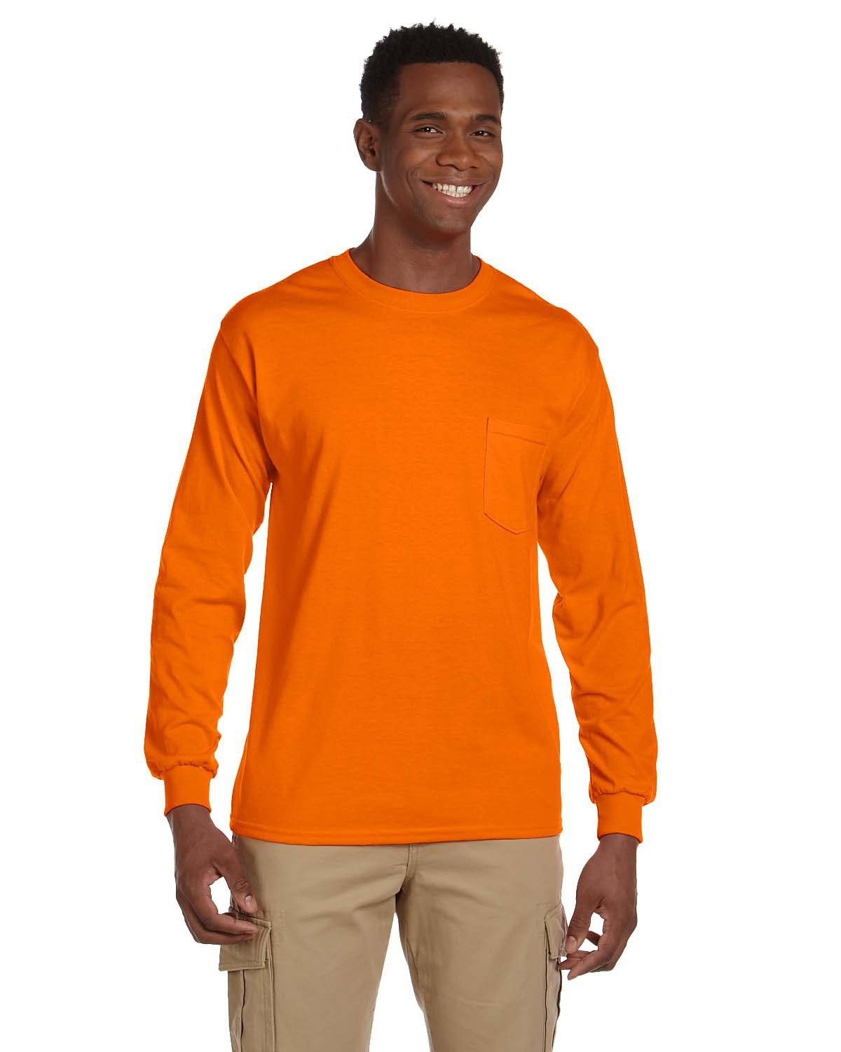 Gildan Adult Ultra Cotton® Long-Sleeve Pocket T-Shirt S ORANGE 