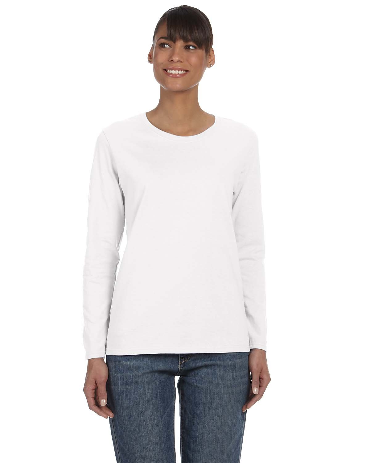 Gildan Ladies' Heavy Cotton™ Long-Sleeve T-Shirt WHITE 