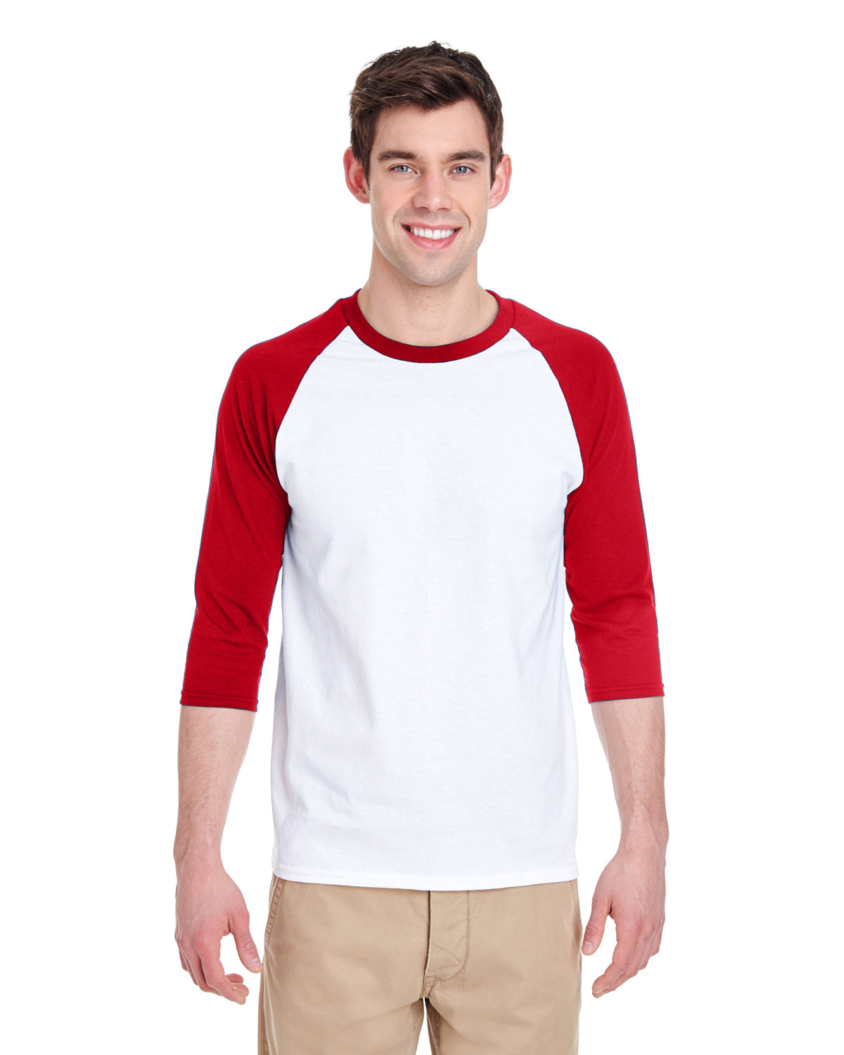 Gildan Adult Heavy Cotton™ 3/4-Raglan Sleeve T-Shirt white/ red 
