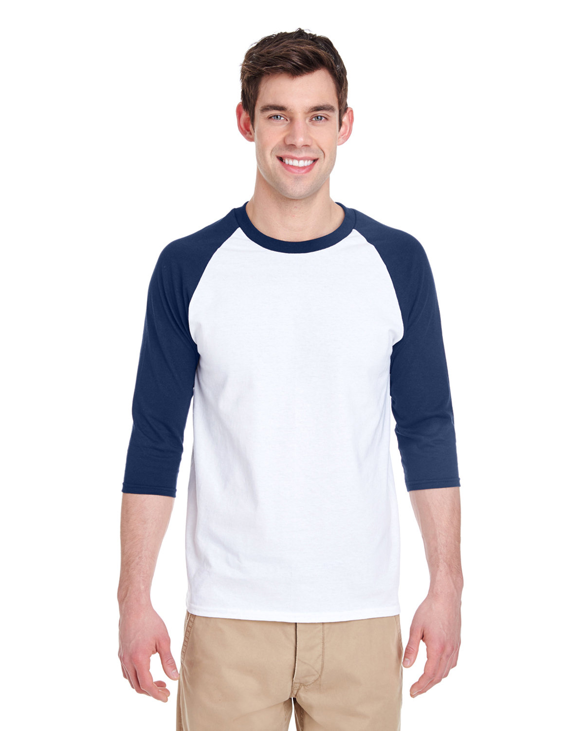 Gildan Adult Heavy Cotton™ 3/4-Raglan Sleeve T-Shirt white/ navy 