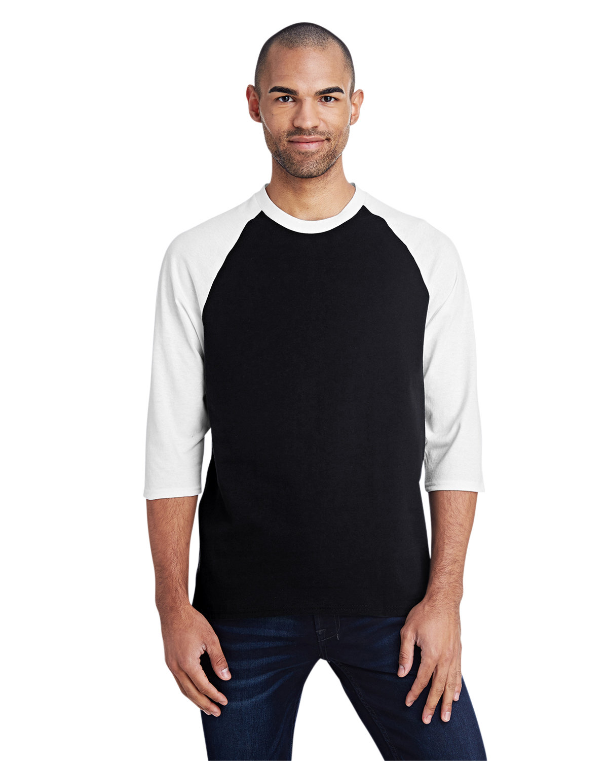 Gildan Adult Heavy Cotton™ 3/4-Raglan Sleeve T-Shirt BLACK/ WHITE 