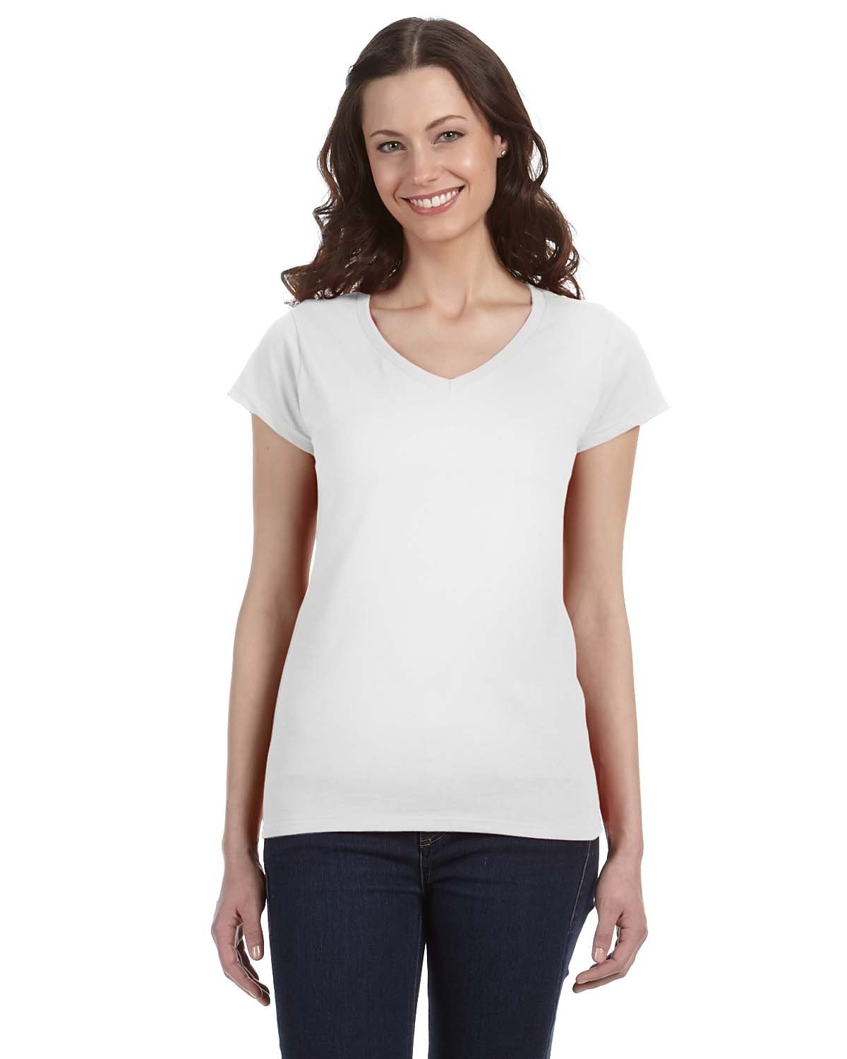 Gildan Ladies' SoftStyle®  Fitted V-Neck T-Shirt WHITE 