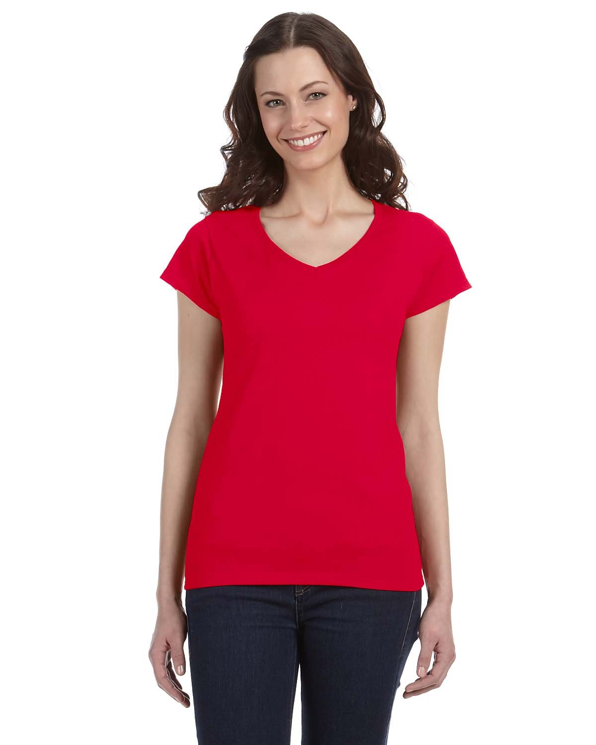 Gildan Ladies' SoftStyle®  Fitted V-Neck T-Shirt CHERRY RED 
