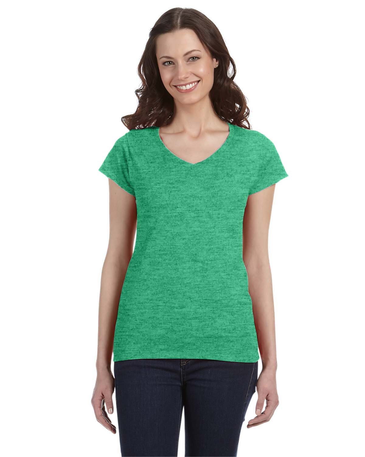 Gildan Ladies' SoftStyle®  Fitted V-Neck T-Shirt HTHR IRISH GREEN 