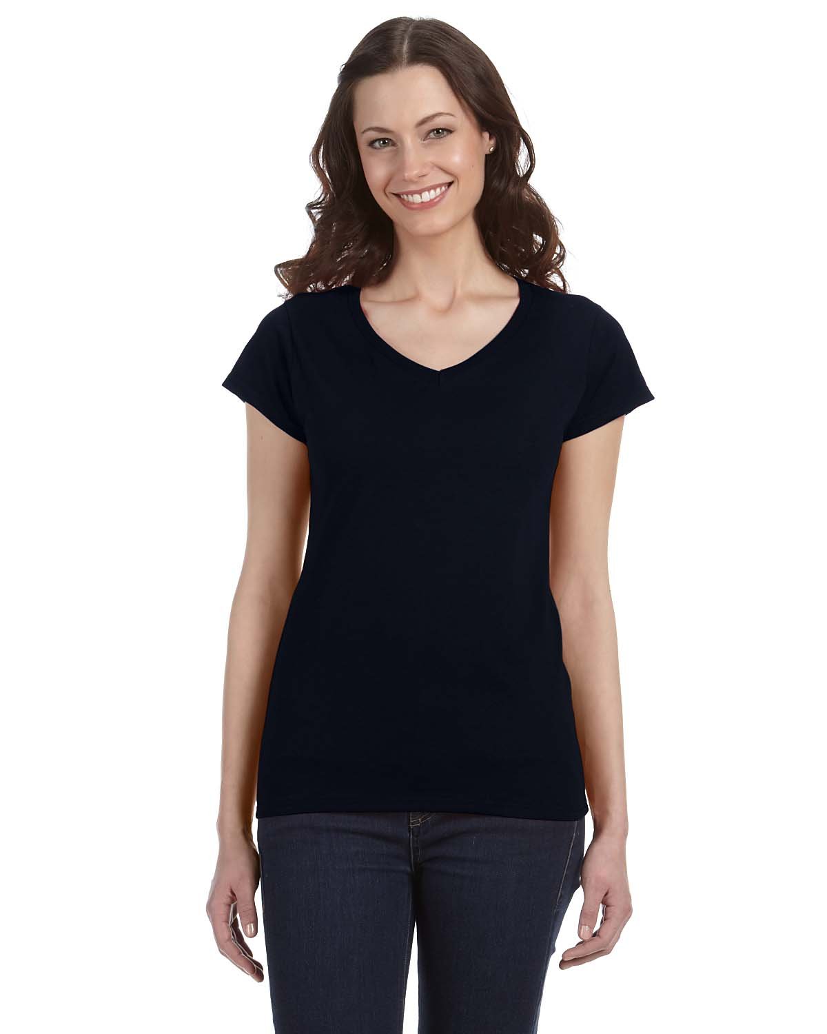 Gildan Ladies' SoftStyle®  Fitted V-Neck T-Shirt BLACK 