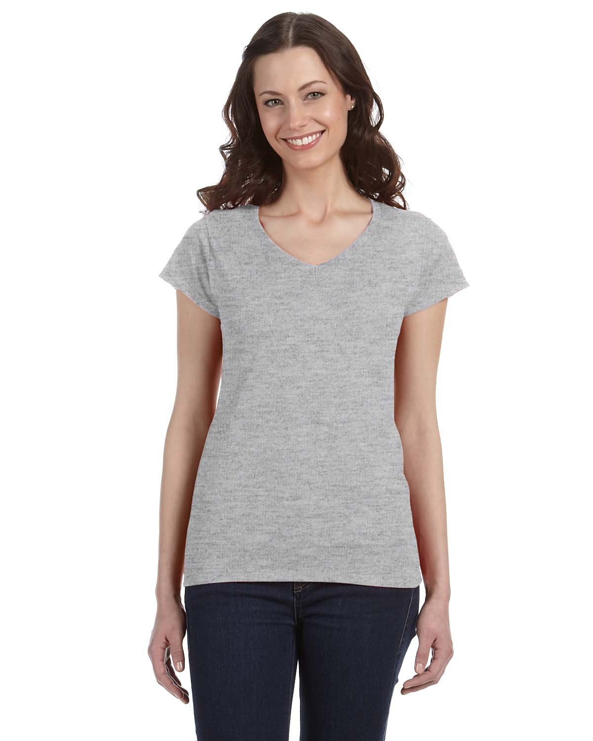 Gildan Ladies' SoftStyle®  Fitted V-Neck T-Shirt RS SPORT GREY 