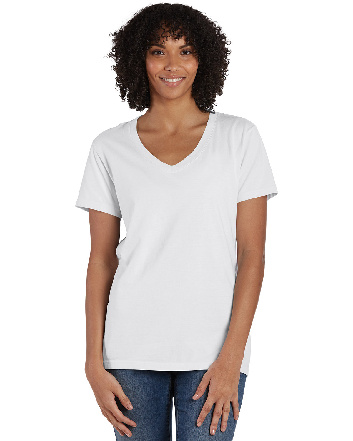 ComfortWash by Hanes Ladies' V-Neck T-Shirt WHITE PFD 