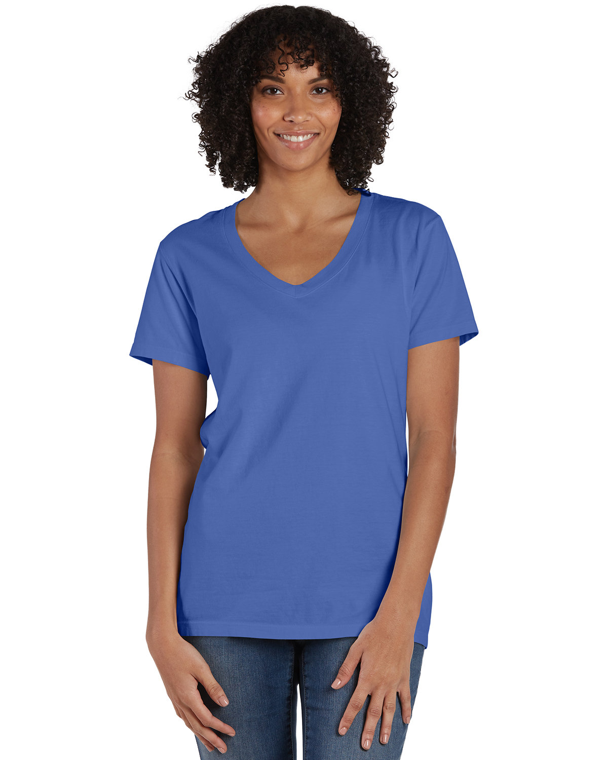 ComfortWash by Hanes Ladies' V-Neck T-Shirt DEEP FORTE BLUE 