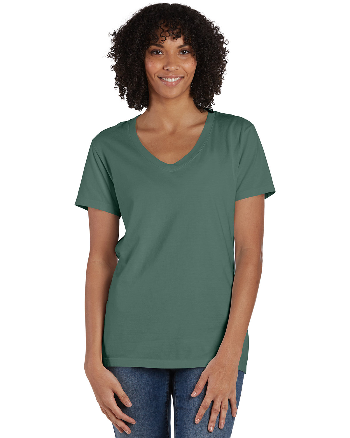 ComfortWash by Hanes Ladies' V-Neck T-Shirt CYPRESS GREEN 