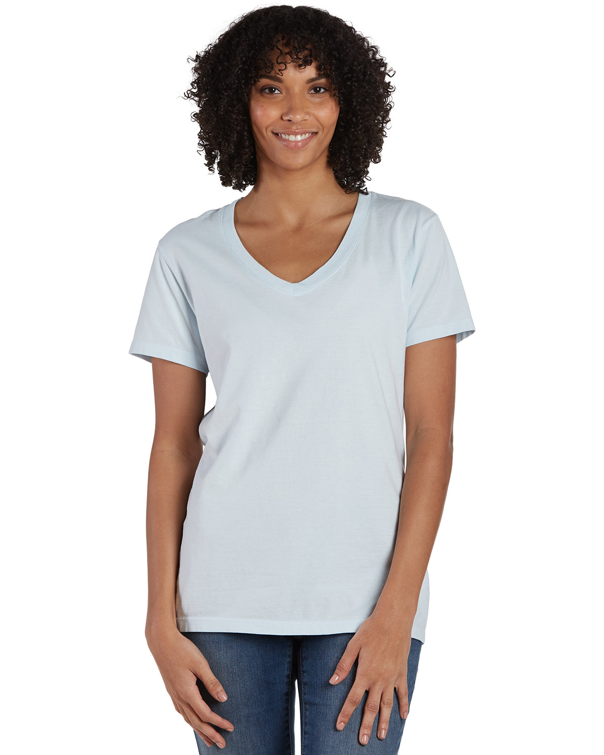 ComfortWash by Hanes Ladies' V-Neck T-Shirt SOOTHING BLUE 