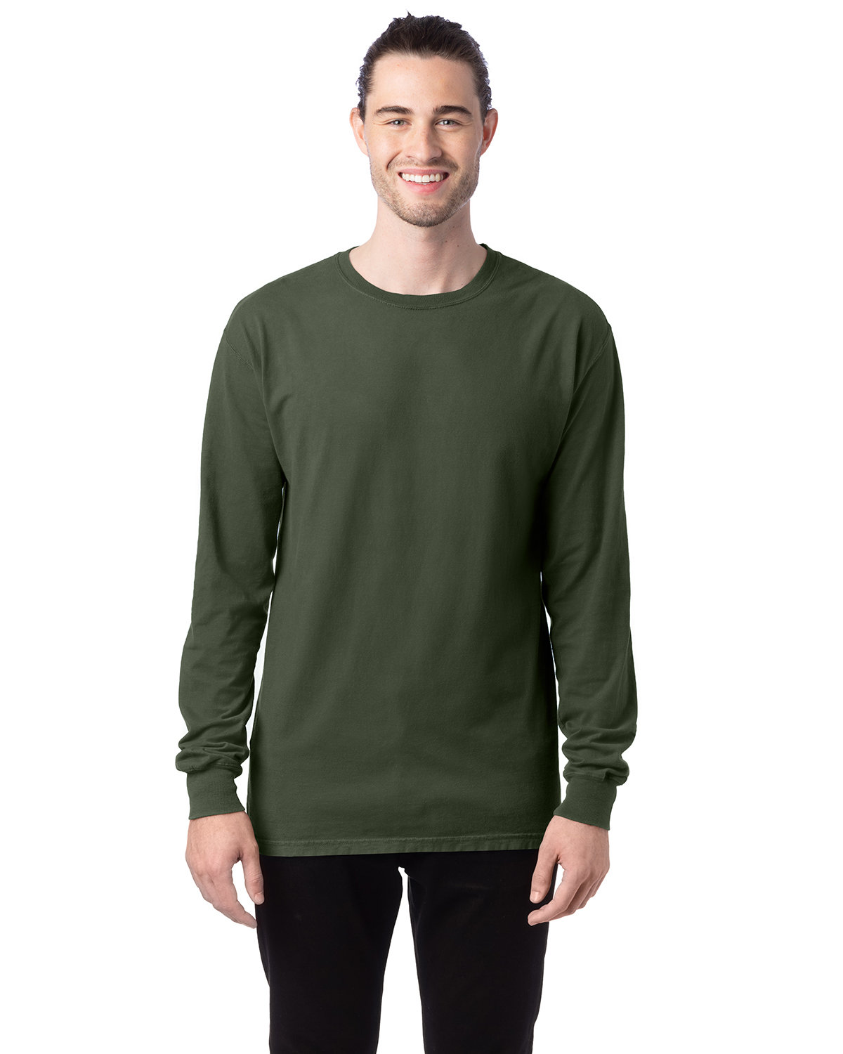 ComfortWash by Hanes Unisex Garment-Dyed Long-Sleeve T-Shirt MOSS 