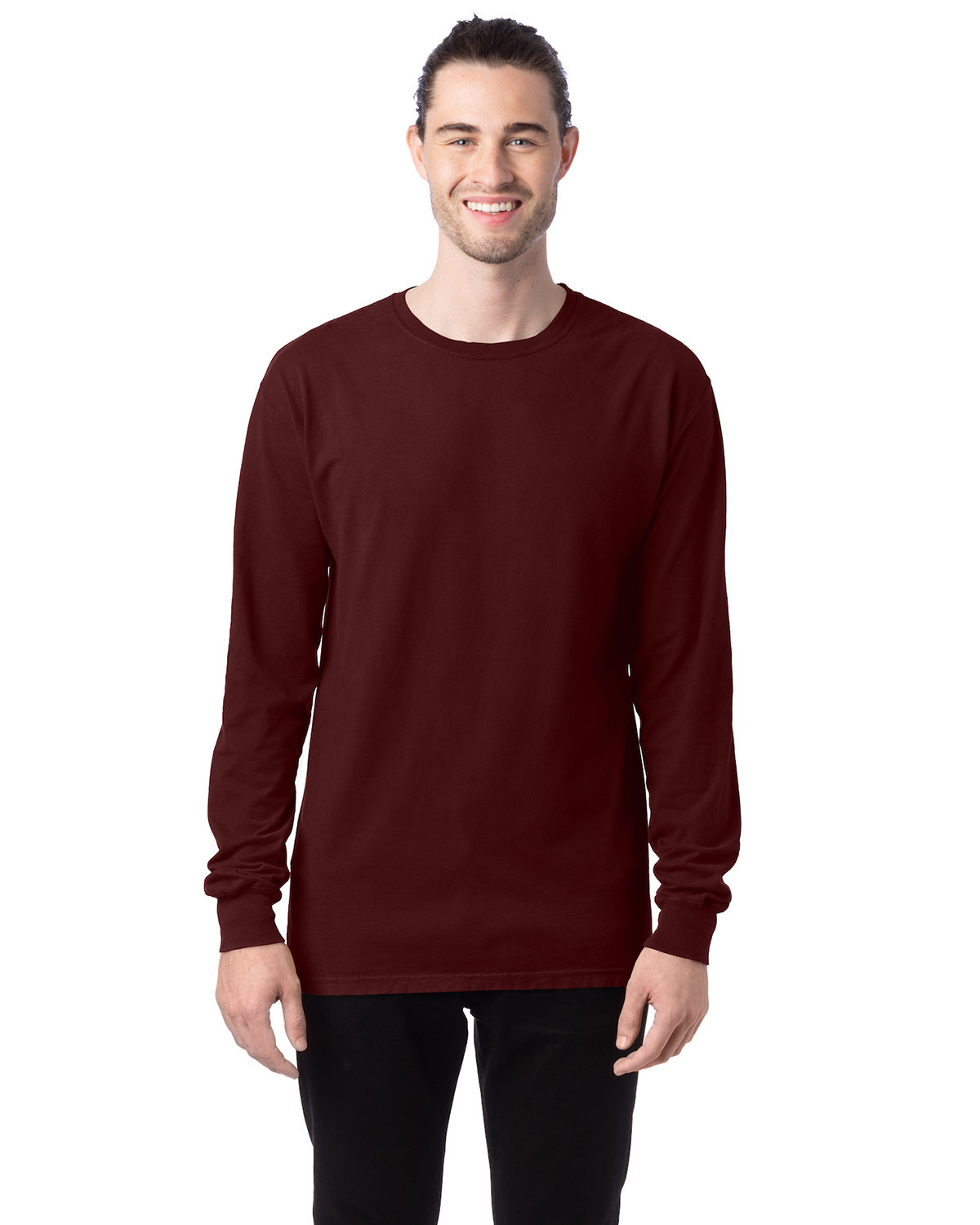 ComfortWash by Hanes Unisex Garment-Dyed Long-Sleeve T-Shirt MAROON 