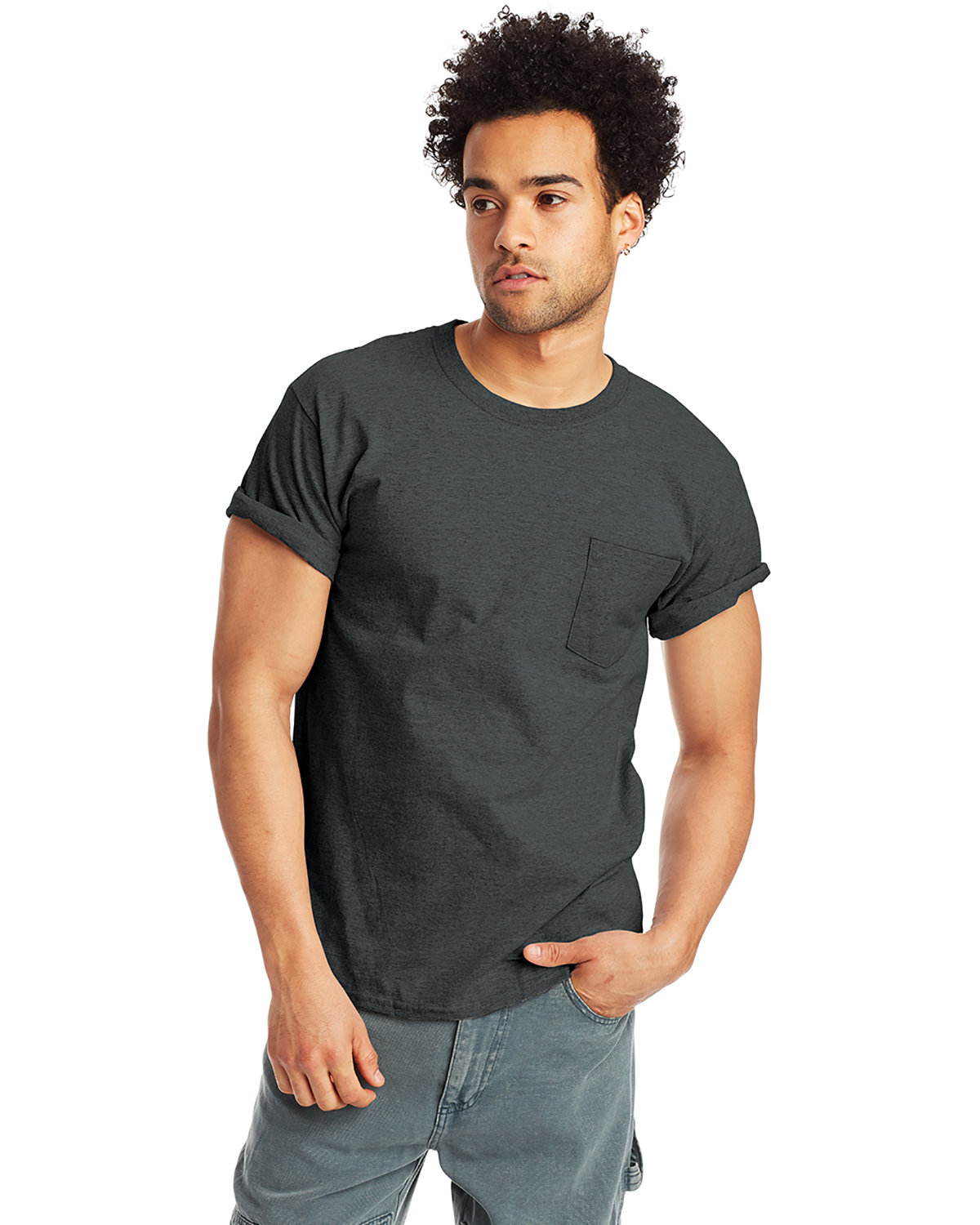 Hanes Men's Authentic-T Pocket T-Shirt charcoal heather 