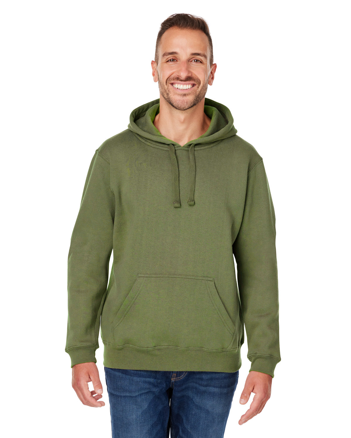 J America Adult Premium Fleece Pullover Hooded Sweatshirt MILITARY GREEN 