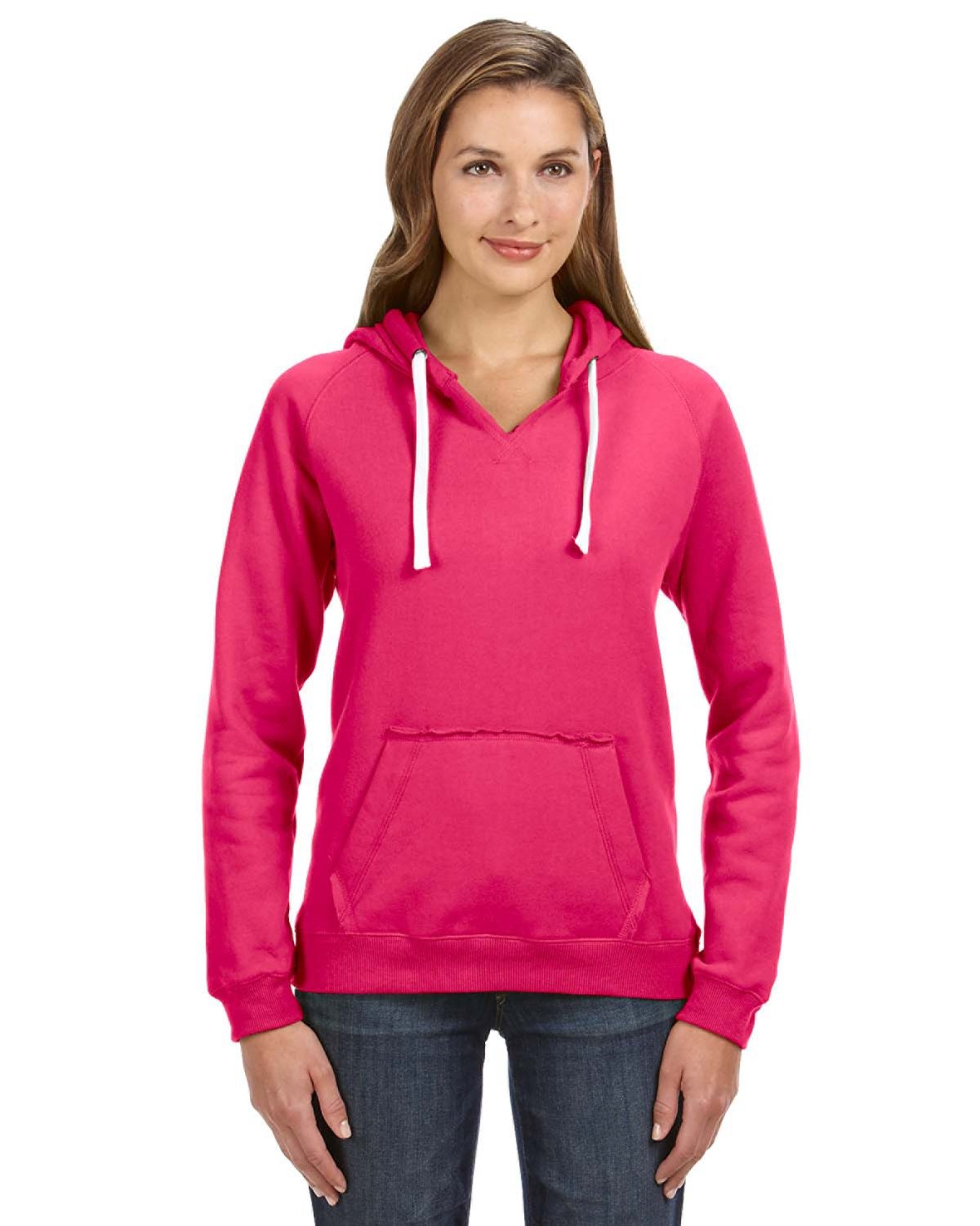 J America Ladies' Sydney Brushed V-Neck Hooded Sweatshirt | alphabroder