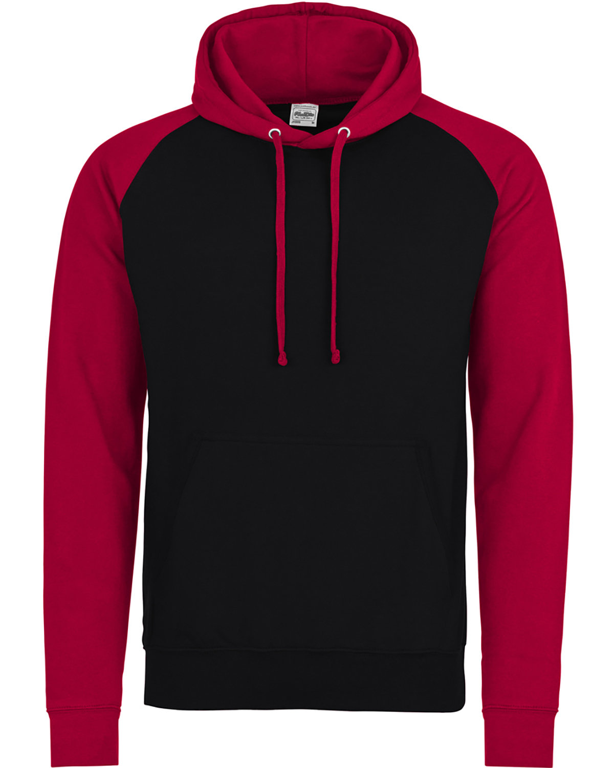 Just Hoods By AWDis Adult 80/20 Midweight Contrast Baseball Hooded Sweatshirt JET BLK/ FIRE RD 