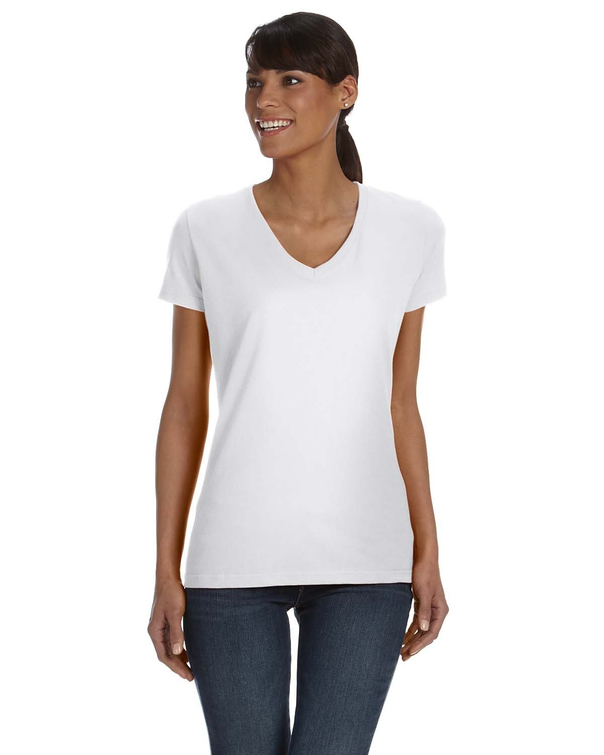 Fruit of the Loom Ladies' HD Cotton™ V-Neck T-Shirt WHITE 