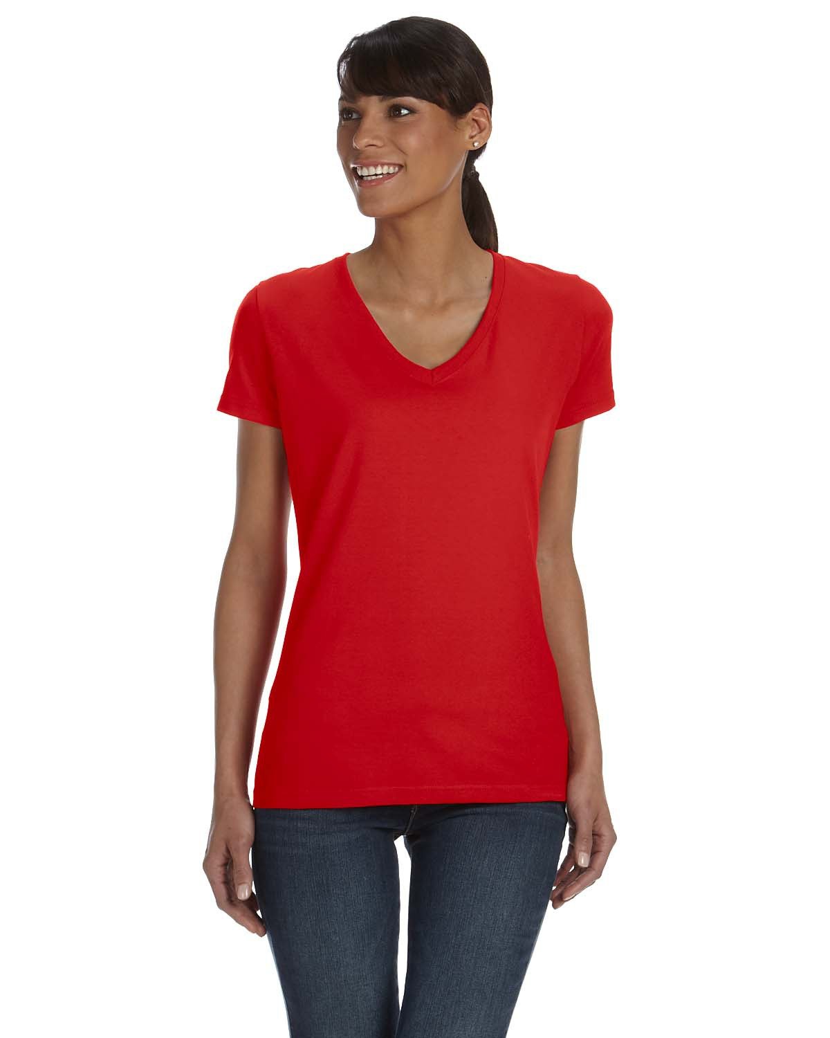 Fruit of the Loom Ladies' HD Cotton™ V-Neck T-Shirt TRUE RED 